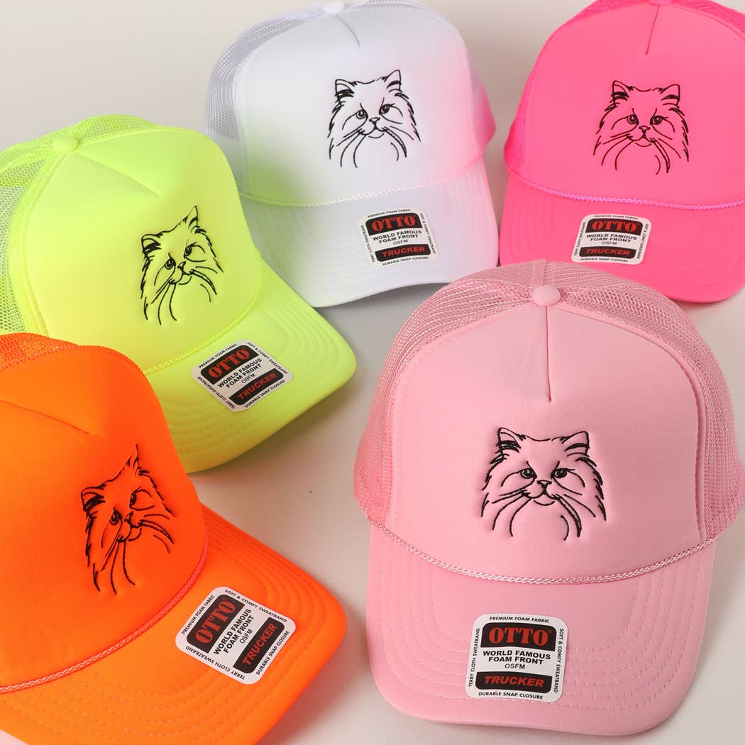 Persian Cat Line Drawing Embroidery Foam Hat Fashion City