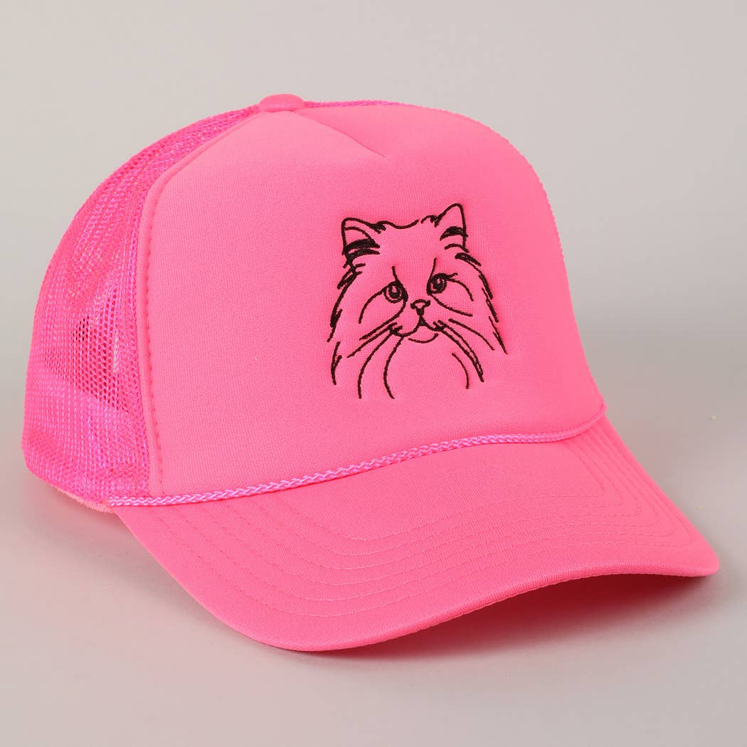 Persian Cat Line Drawing Embroidery Foam Hat Fashion City