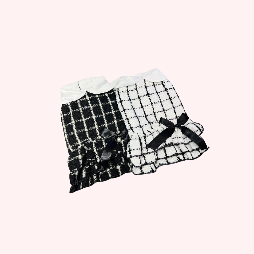 Classic | Tweed Style Monochrome Pet Dress - The Bougie Pet Boutique