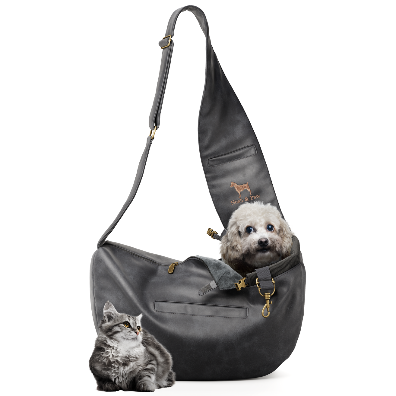 Vegan Leather Pet sling Carrier 3x Safety