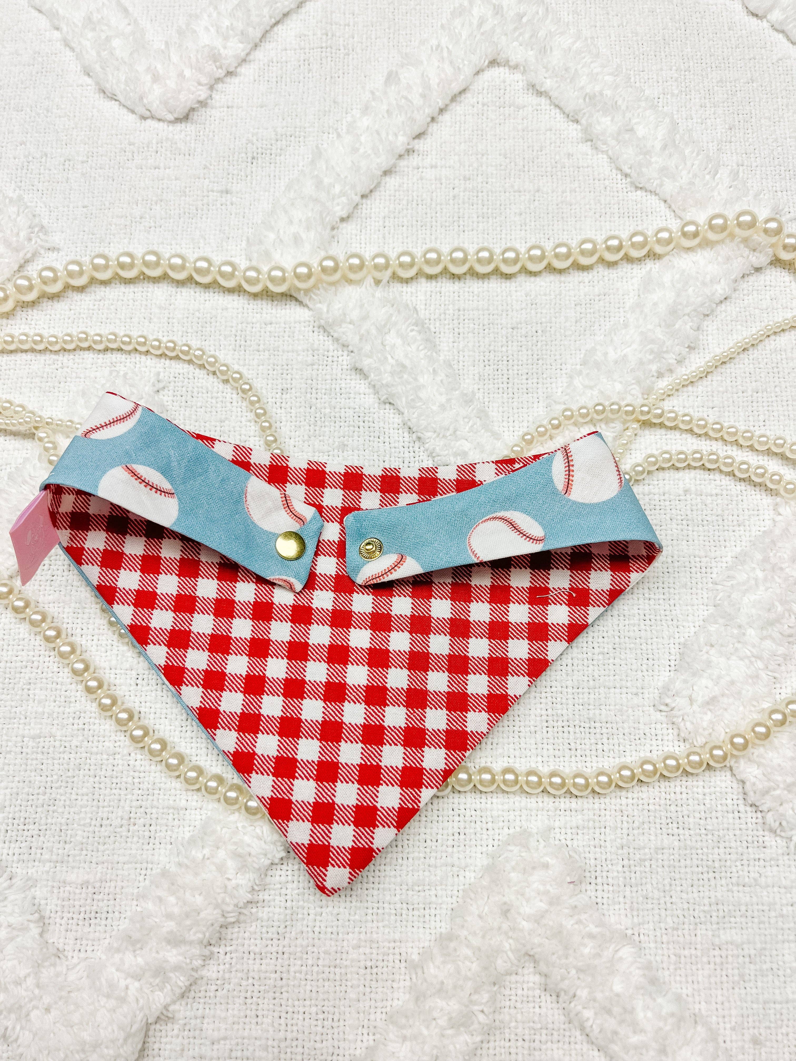 Baseball Reversible Dog Bandana, Metal Snap On Spring Scarf