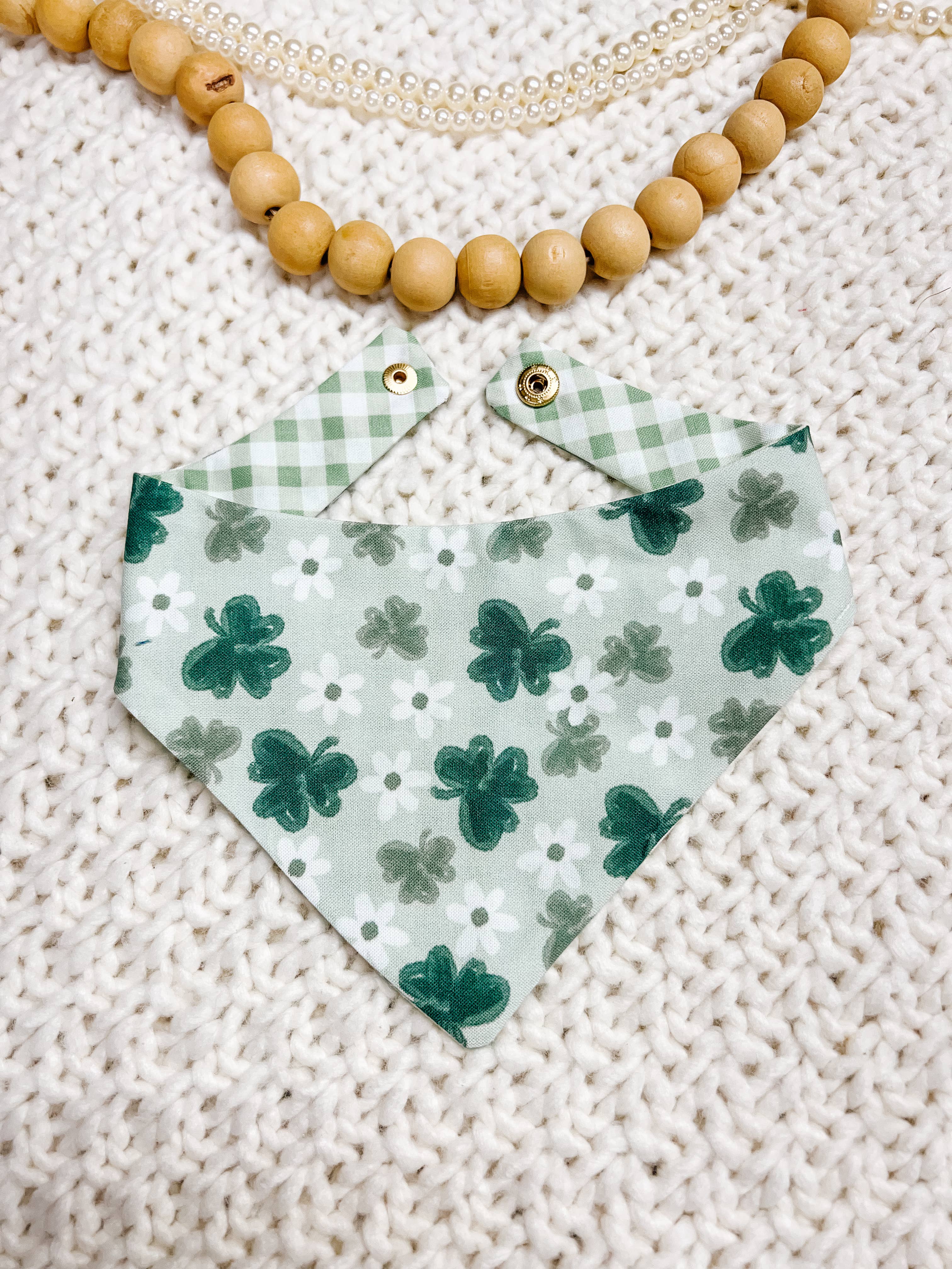 Clovers Reversible Dog Bandana, Spring Flower Pet Scarf snap - The Bougie Pet Boutique