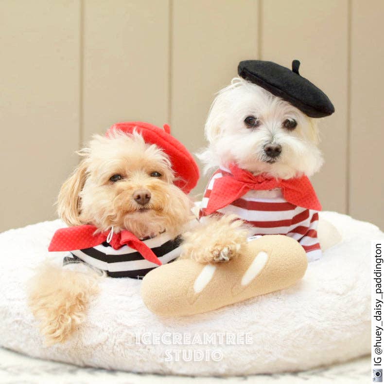 French Look Outfit Scarf and Black Stripe Top Set - Dog Cat