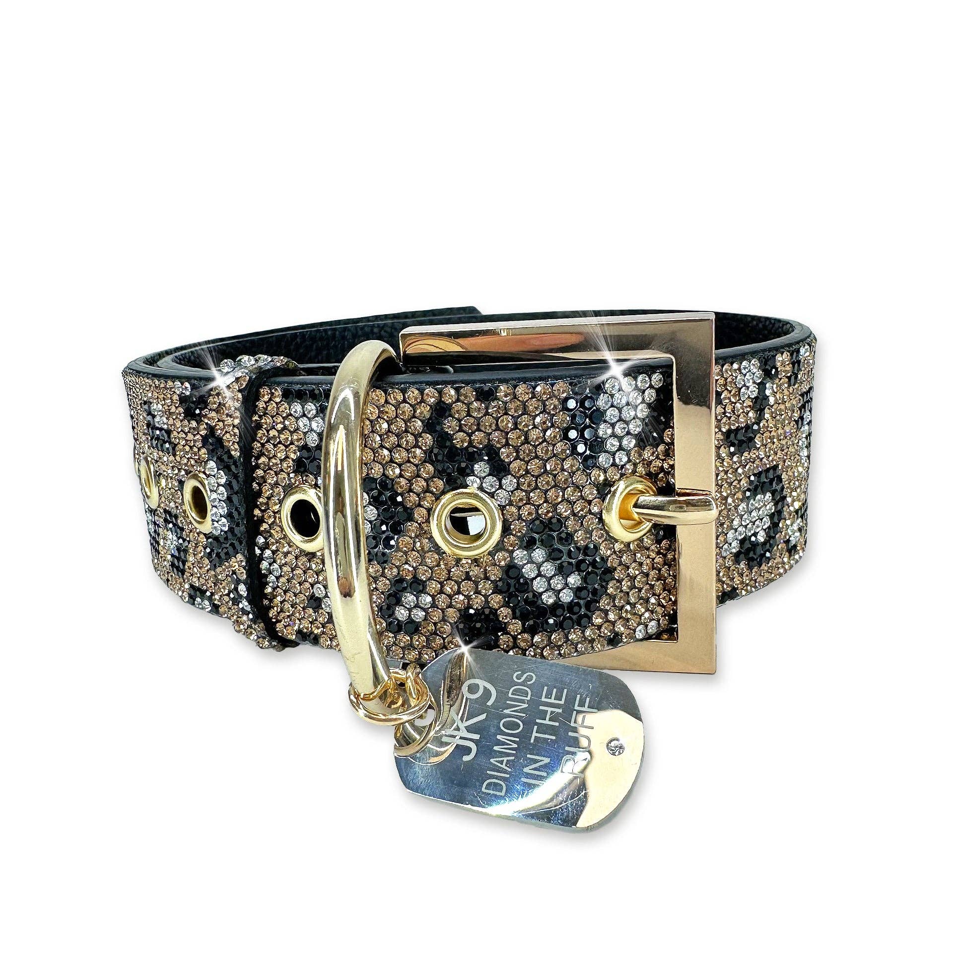 WILD LEOPARD LUX COLLECTION LEOPARD GOLD DOG COLLAR LARGE Jacqueline Kent
