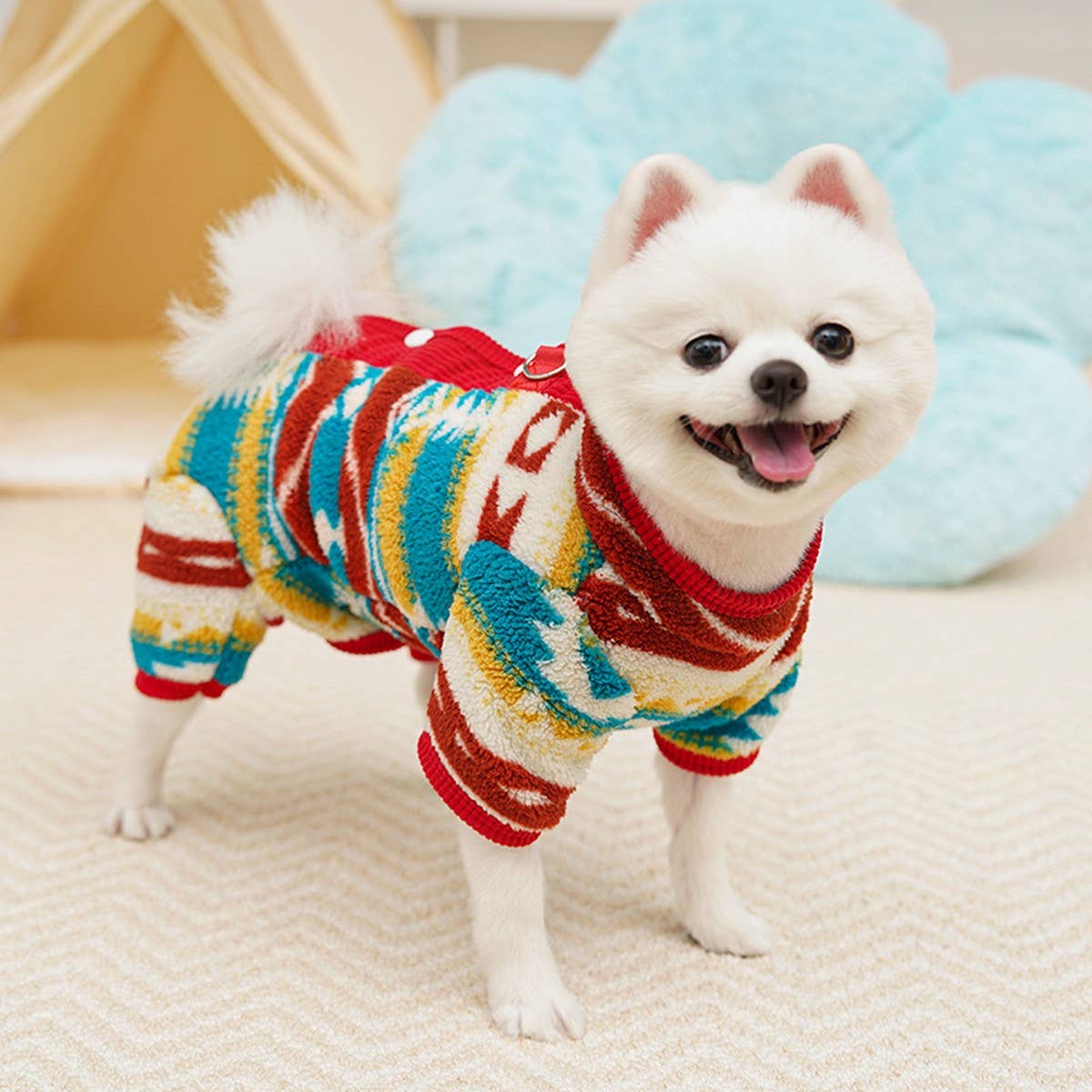 Warm Fair Isle Pet Onesie, Winter Fleece Suit_CWMM12022 PAWPAWwholesale