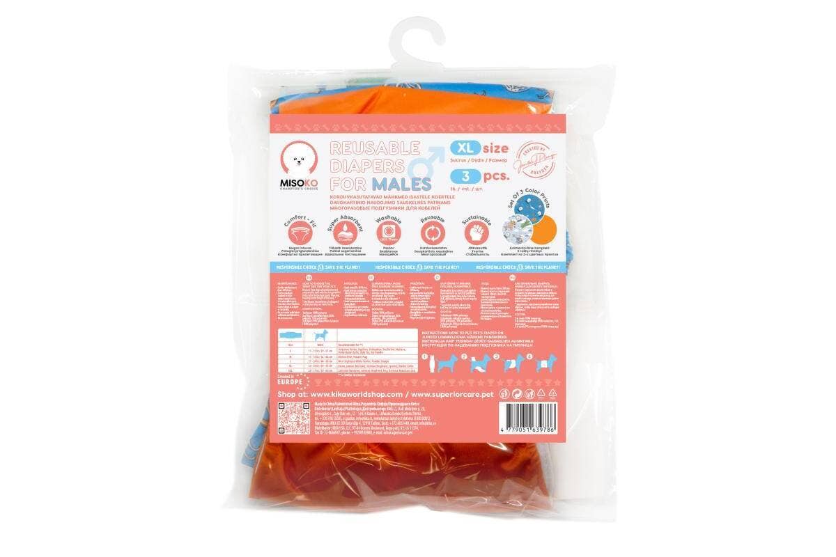 Leakproof & Ultra Absorbent Reusable Male Dog Belly Bands, 3 Pack KIKA USA