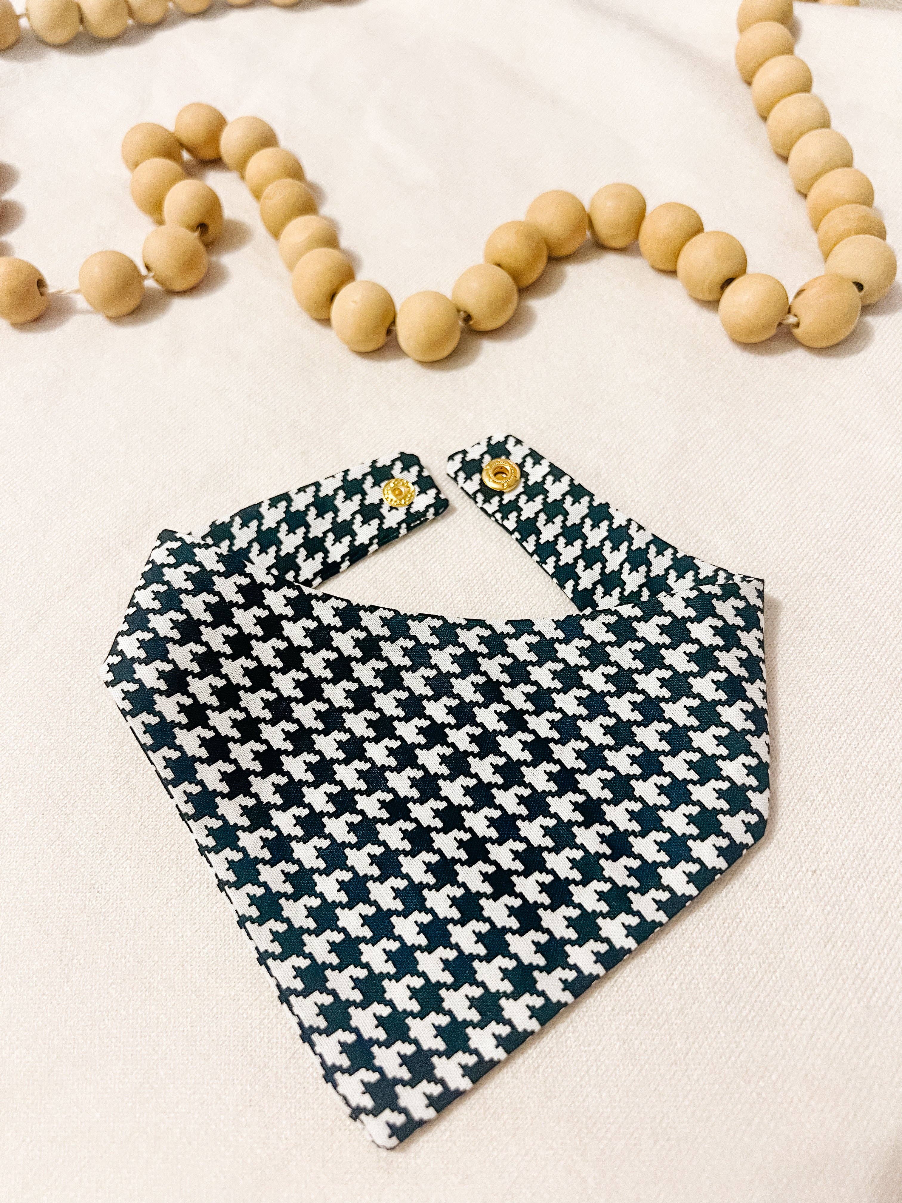 Black and White Houndstooth Dog Bandana, Stylish Pet Scarfs