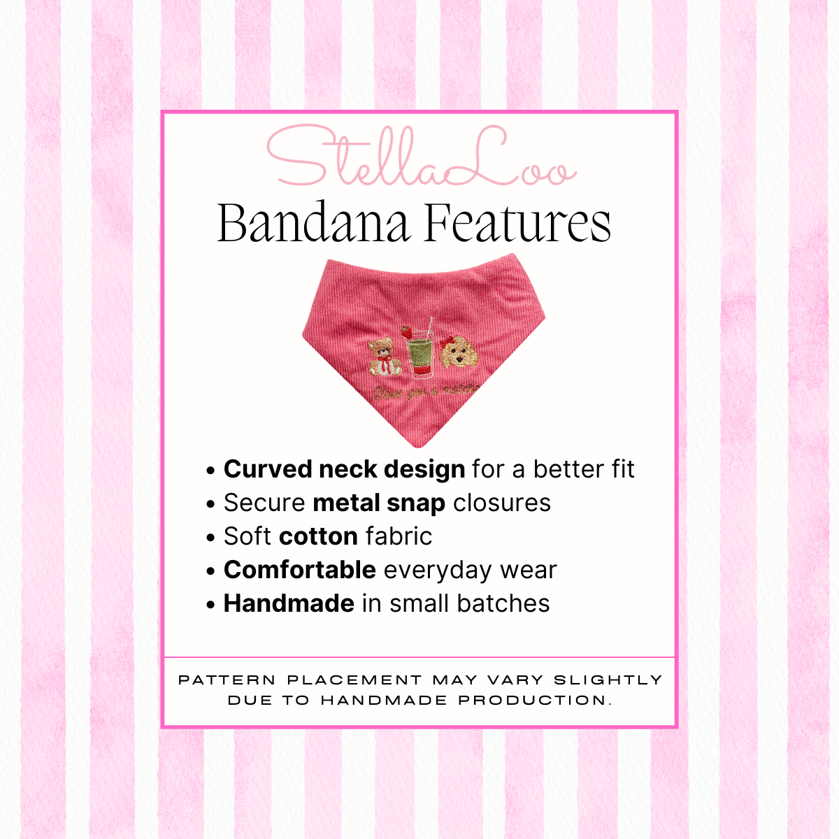Summer Snap-On Dog Bandana, Curved Neck Cotton (Reversible) StellaLoo