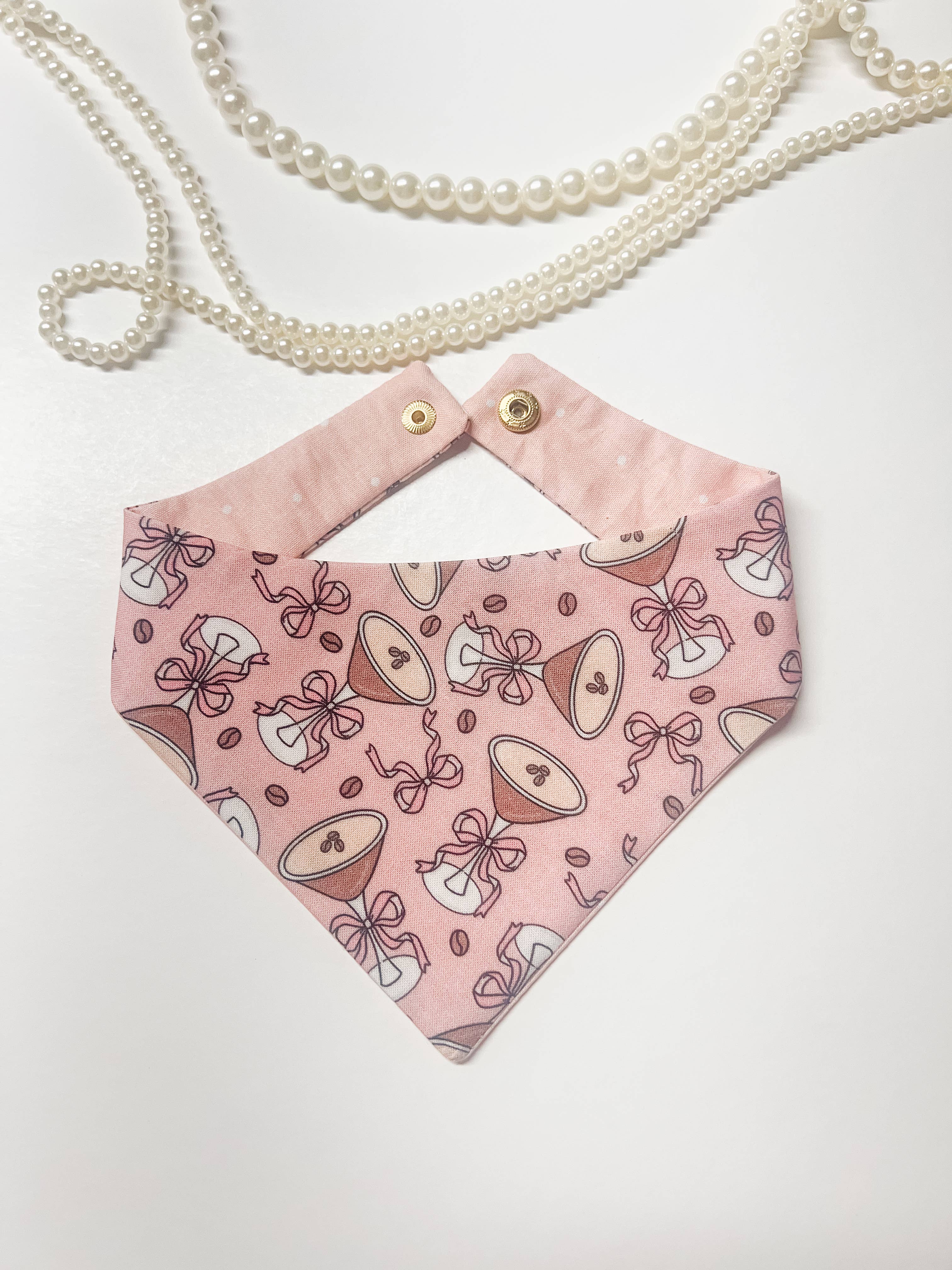 Coquette Martini Reversible Dog Bandana, Snap On Pet Collar