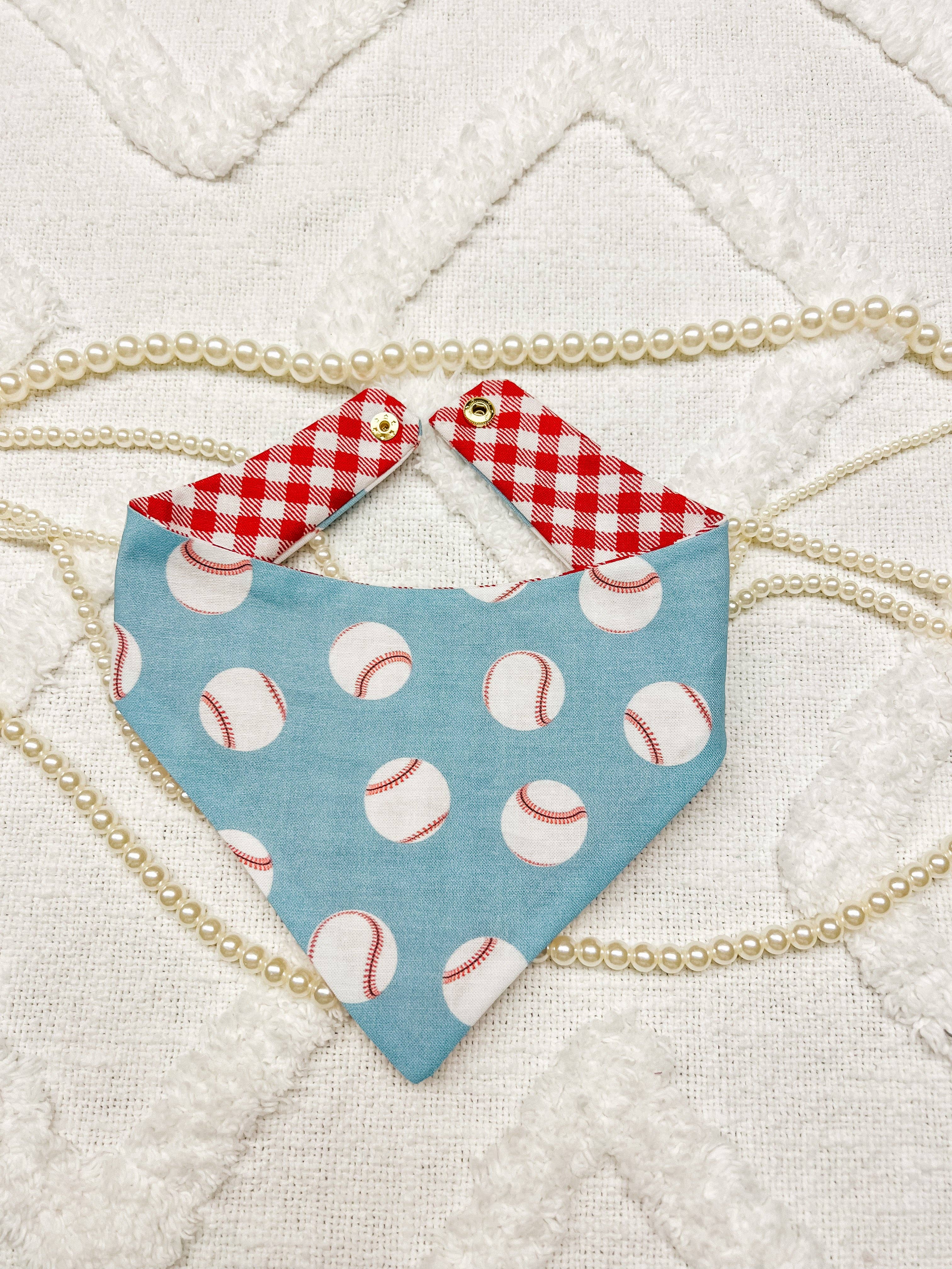 Baseball Reversible Dog Bandana, Metal Snap On Spring Scarf