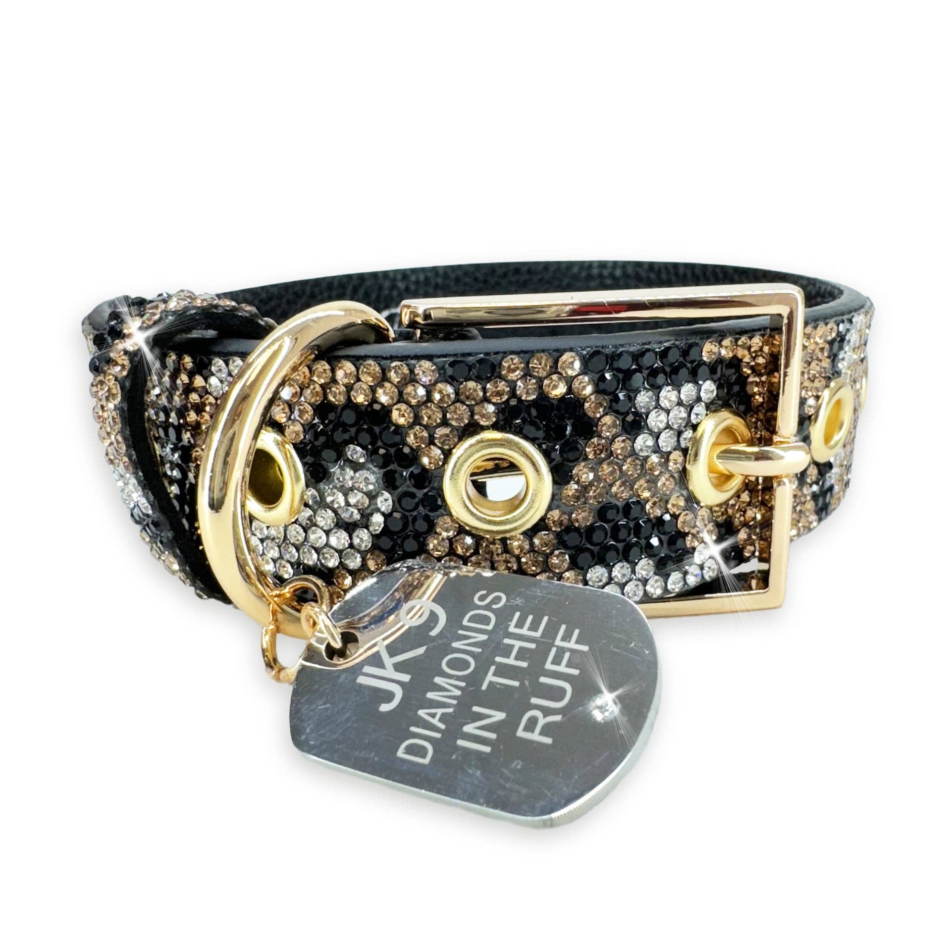 WILD LEOPARD LUX COLLECTION LEOPARD GOLD DOG COLLAR MEDIUM Jacqueline Kent