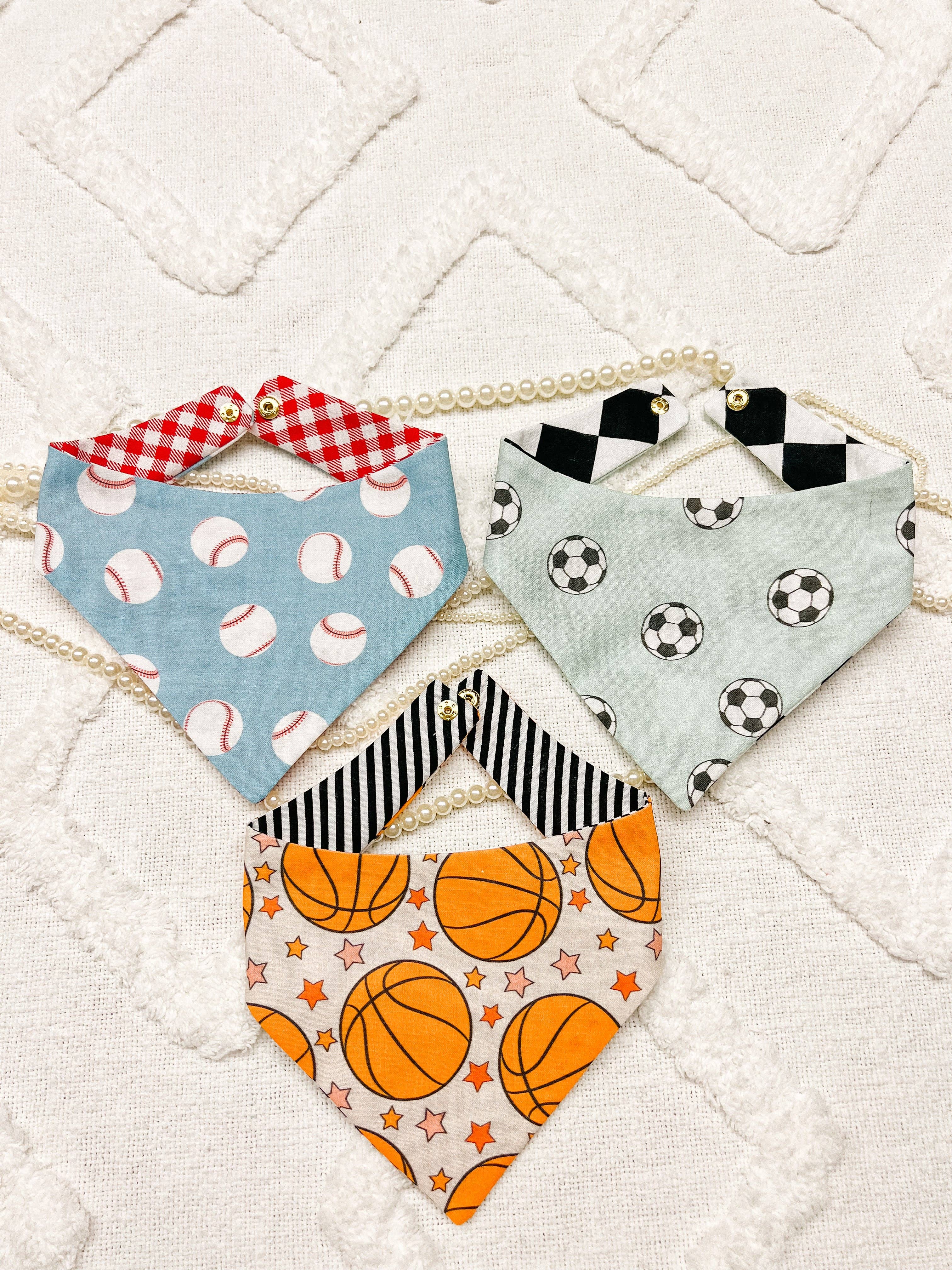 Baseball Reversible Dog Bandana, Metal Snap On Spring Scarf