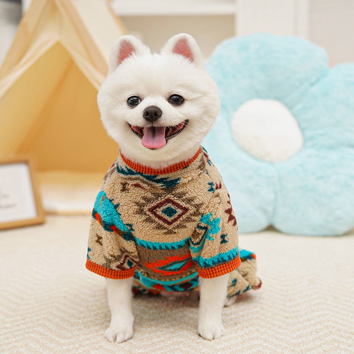 Warm Fair Isle Pet Onesie, Winter Fleece Suit_CWMM12022 PAWPAWwholesale