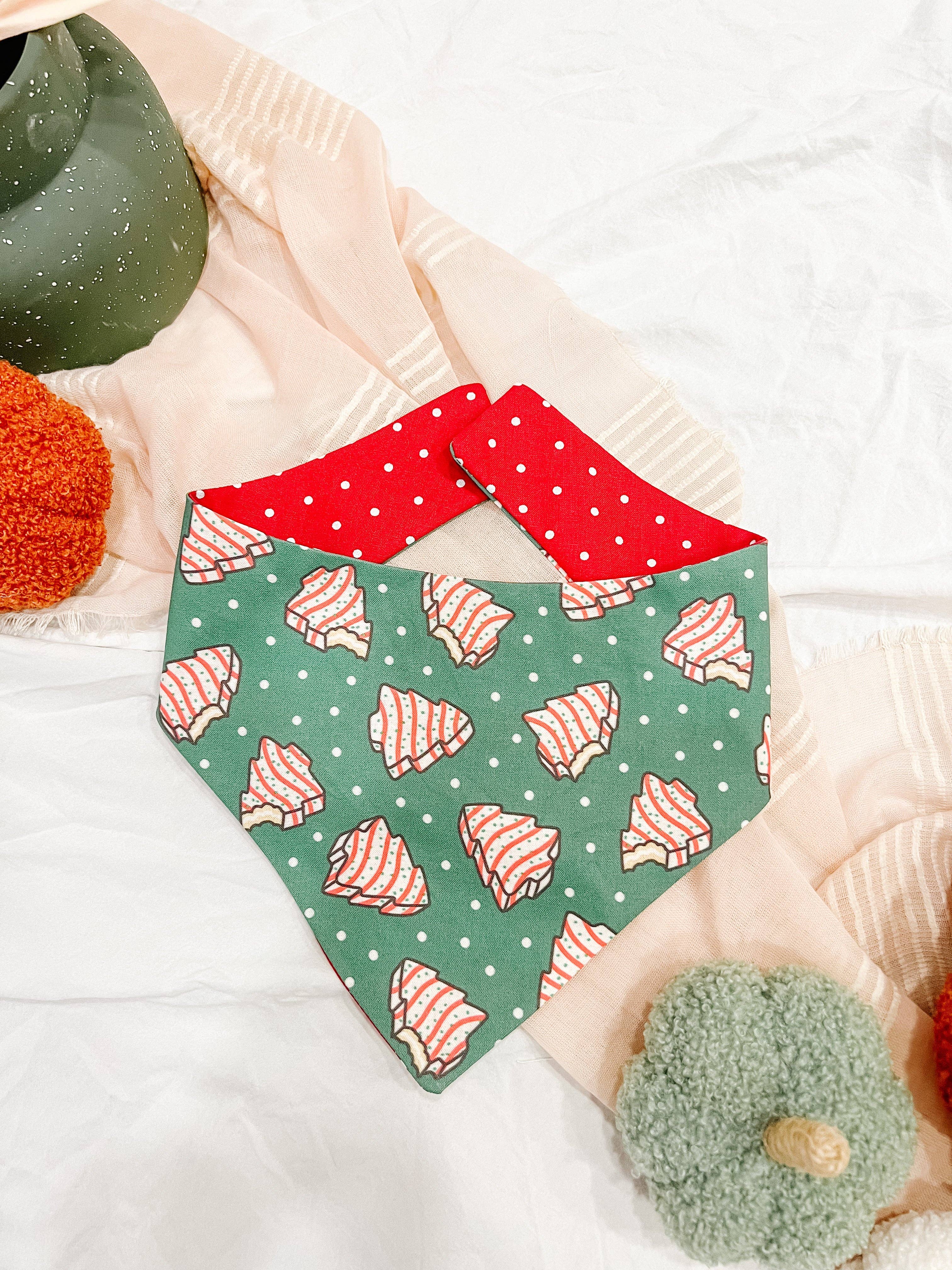 Christmas Tree Cake Reversible Dog Bandana, Winter Pet Scarf