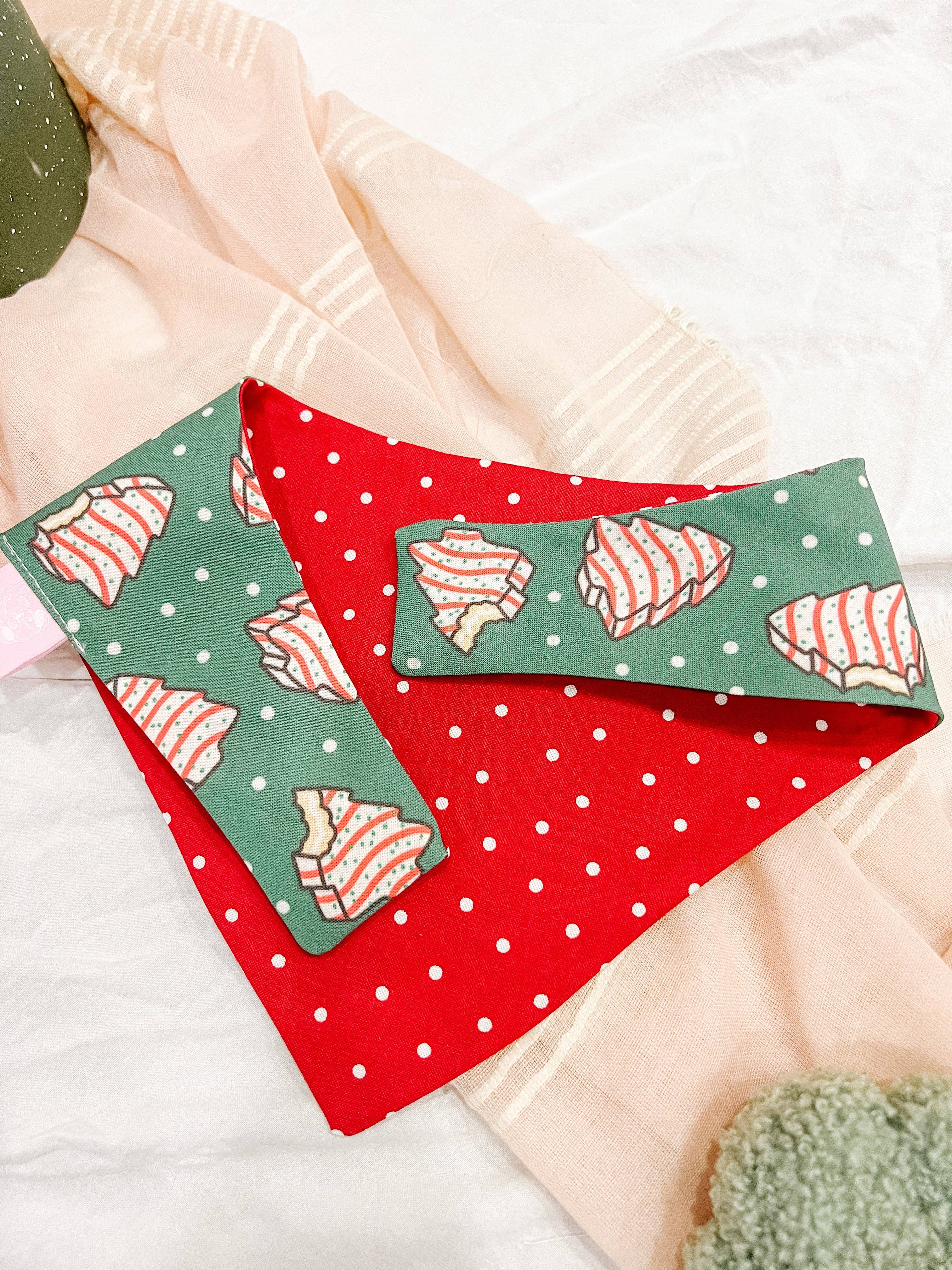 Christmas Tree Cake Reversible Dog Bandana, Winter Pet Scarf
