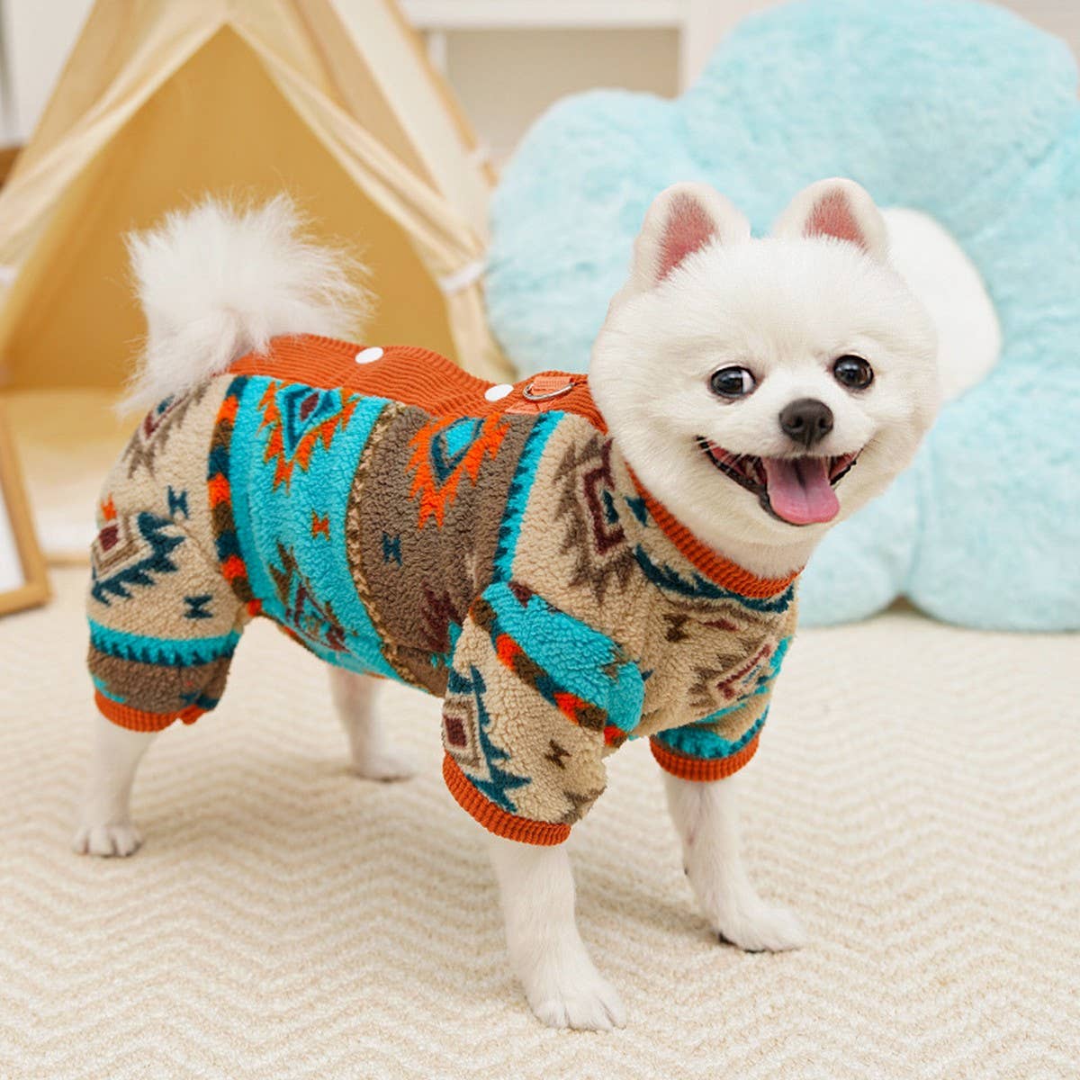 Warm Fair Isle Pet Onesie, Winter Fleece Suit_CWMM12022 PAWPAWwholesale