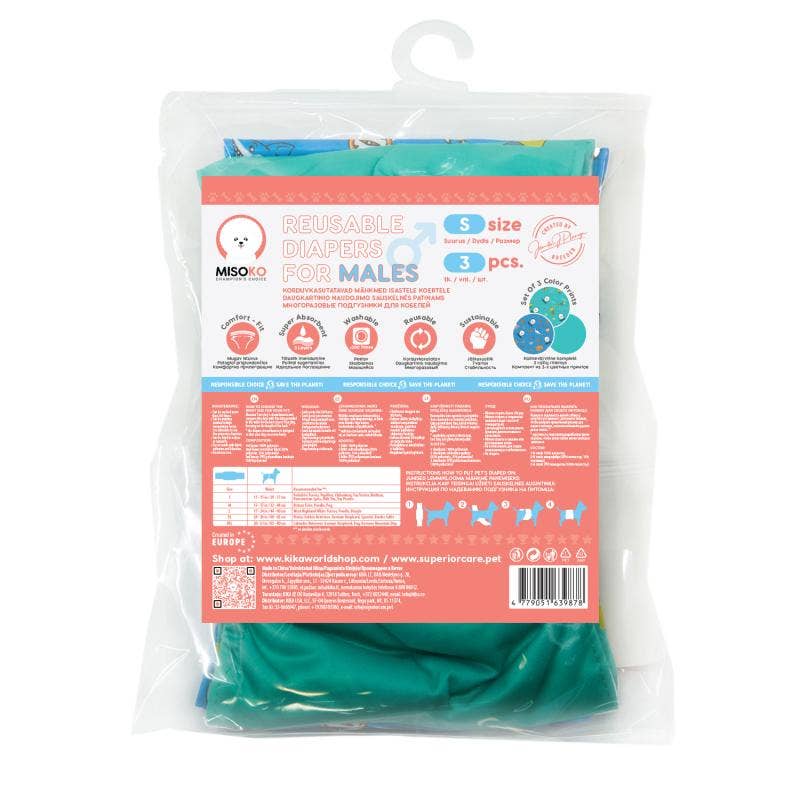 Washable Male Dog Diapers – 3 Pack Adjustable Belly Wraps KIKA USA