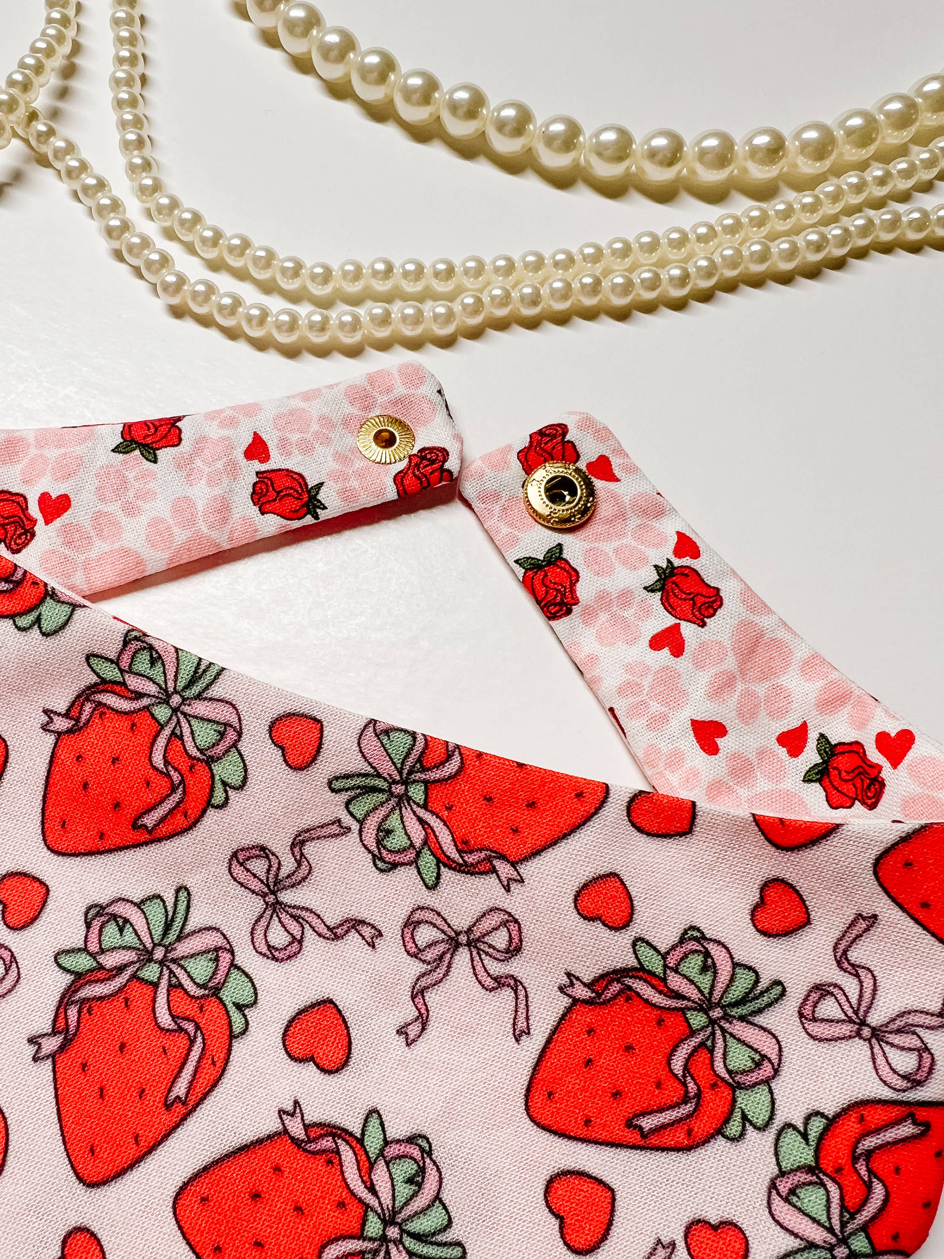 Coquette Strawberry Reversible Dog Bandana, Summer PetCollar