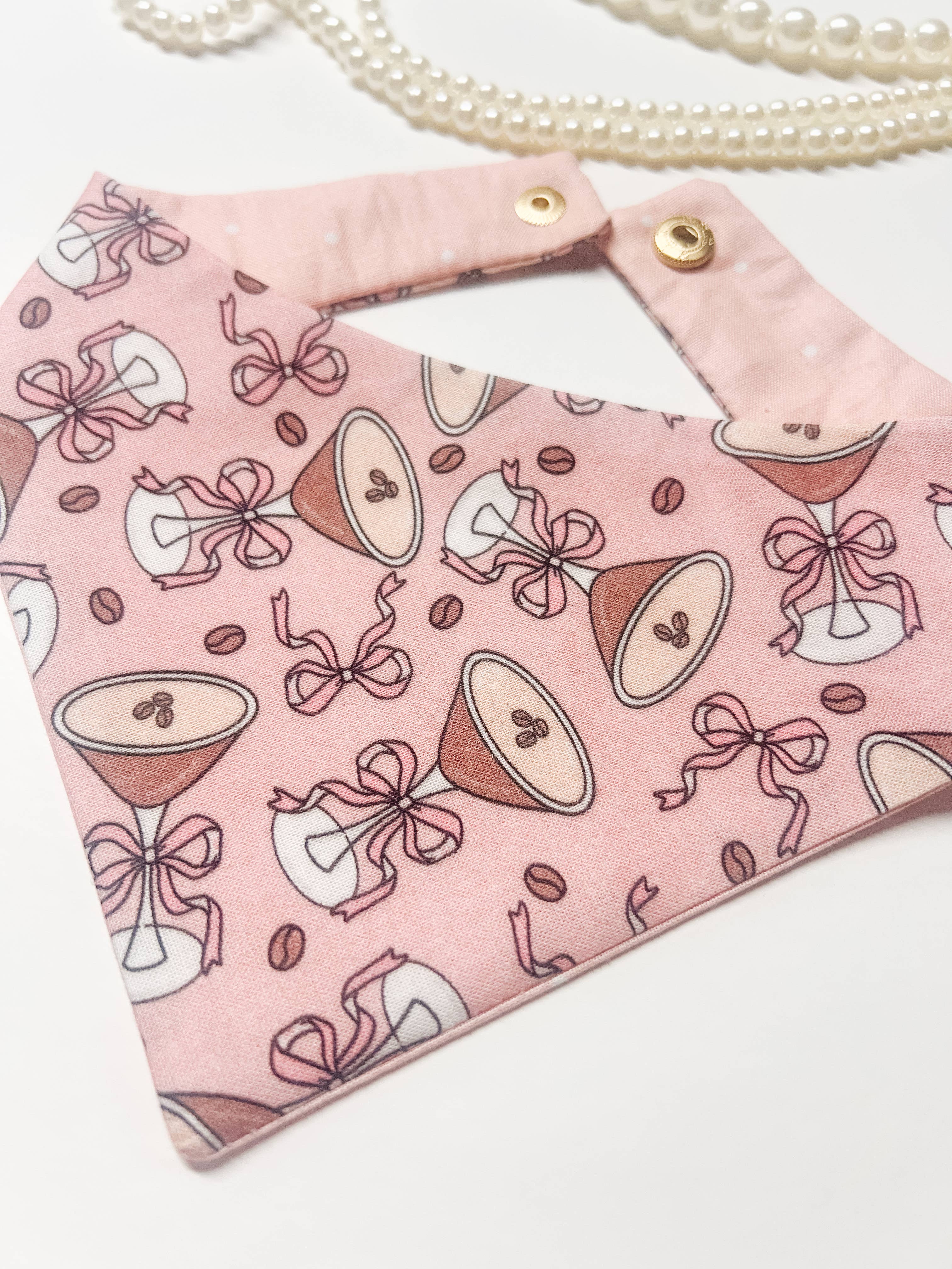 Coquette Martini Reversible Dog Bandana, Snap On Pet Collar