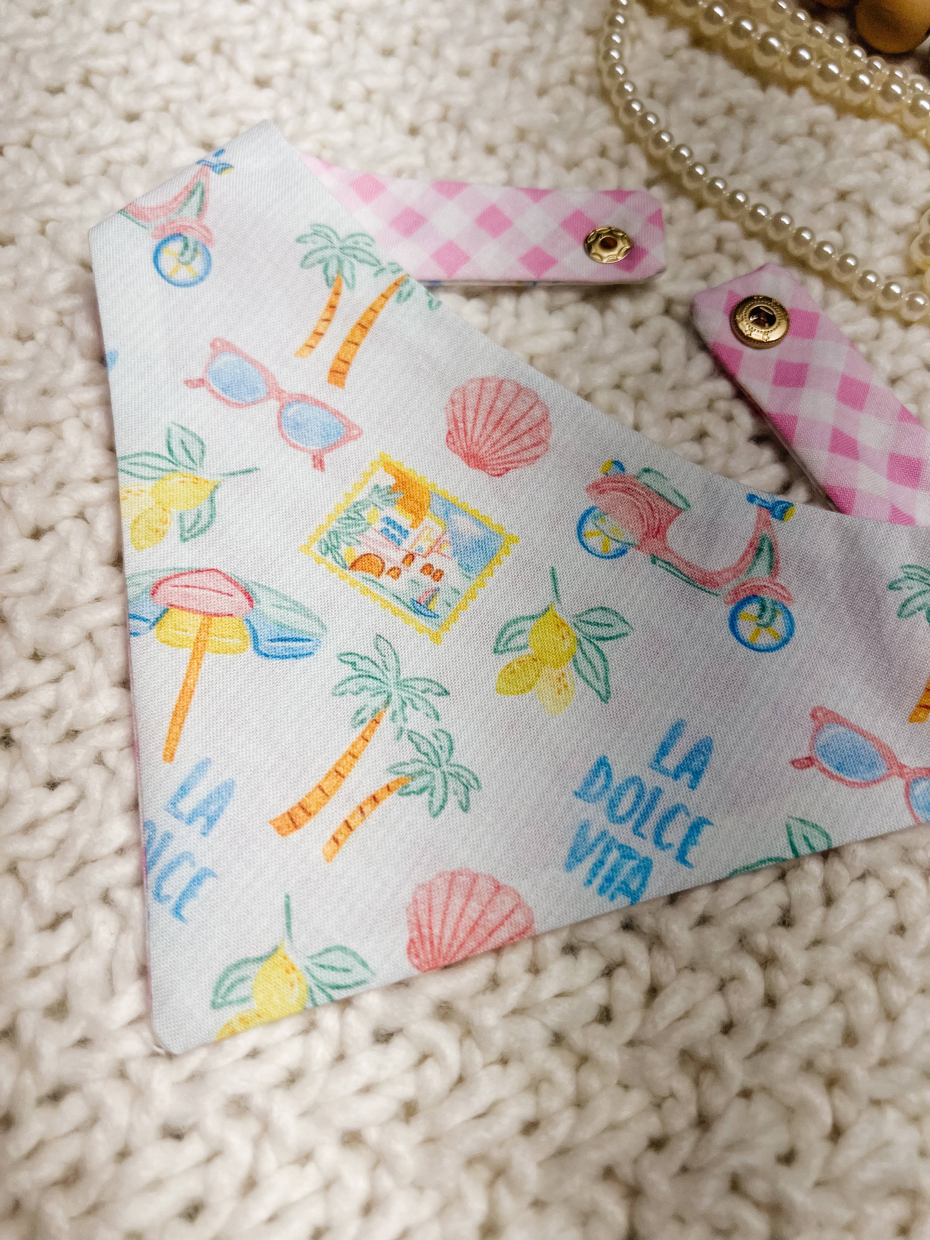 Summer Snap-On Dog Bandana, Curved Neck Cotton (Reversible) StellaLoo