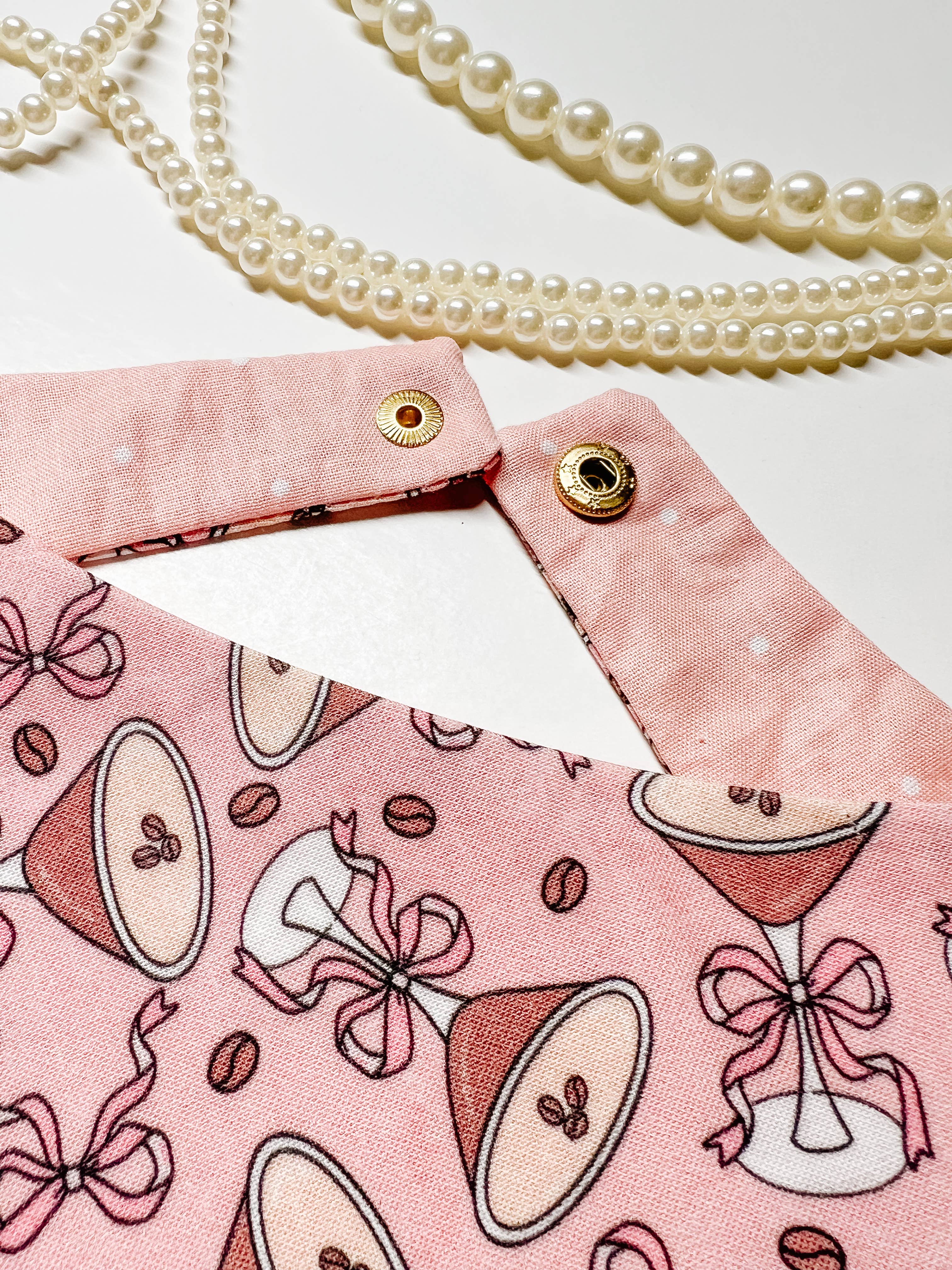 Coquette Martini Reversible Dog Bandana, Snap On Pet Collar