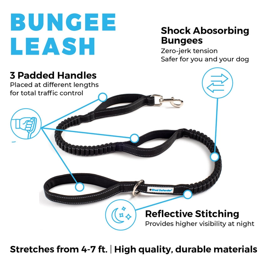 Shock Absorbing Bungee Leash w/ Three Padded Handles 4-6 ft. Shed Defender