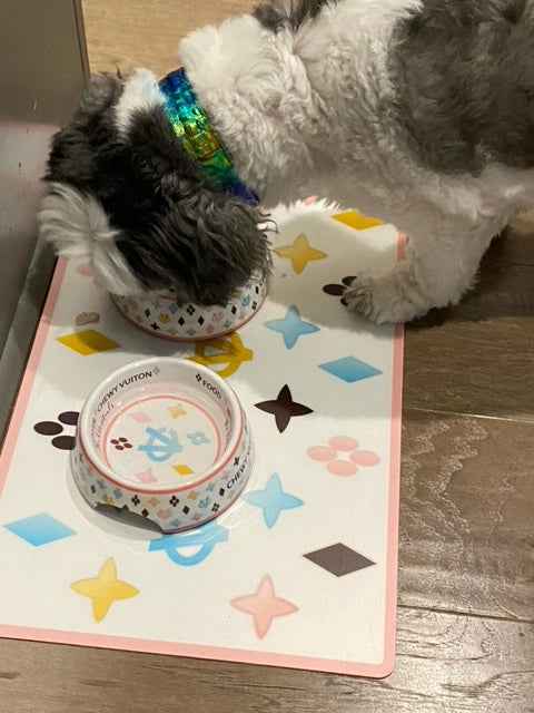Chewy Vuiton Food/Water Bowl Set - The Bougie Pet Boutique