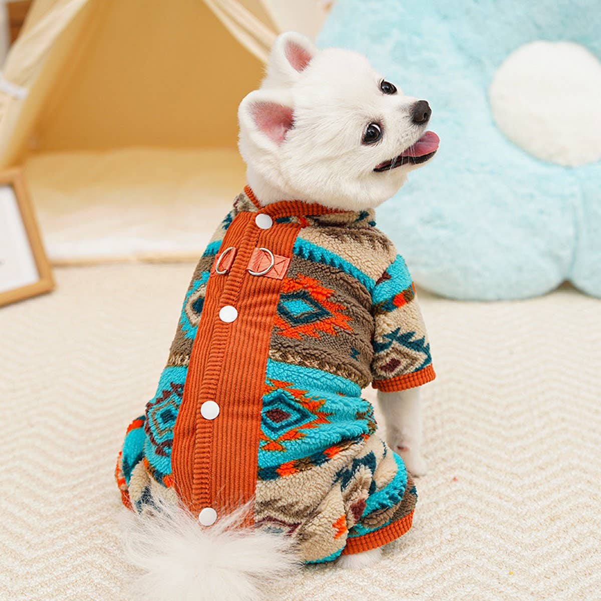 Warm Fair Isle Pet Onesie, Winter Fleece Suit_CWMM12022 PAWPAWwholesale