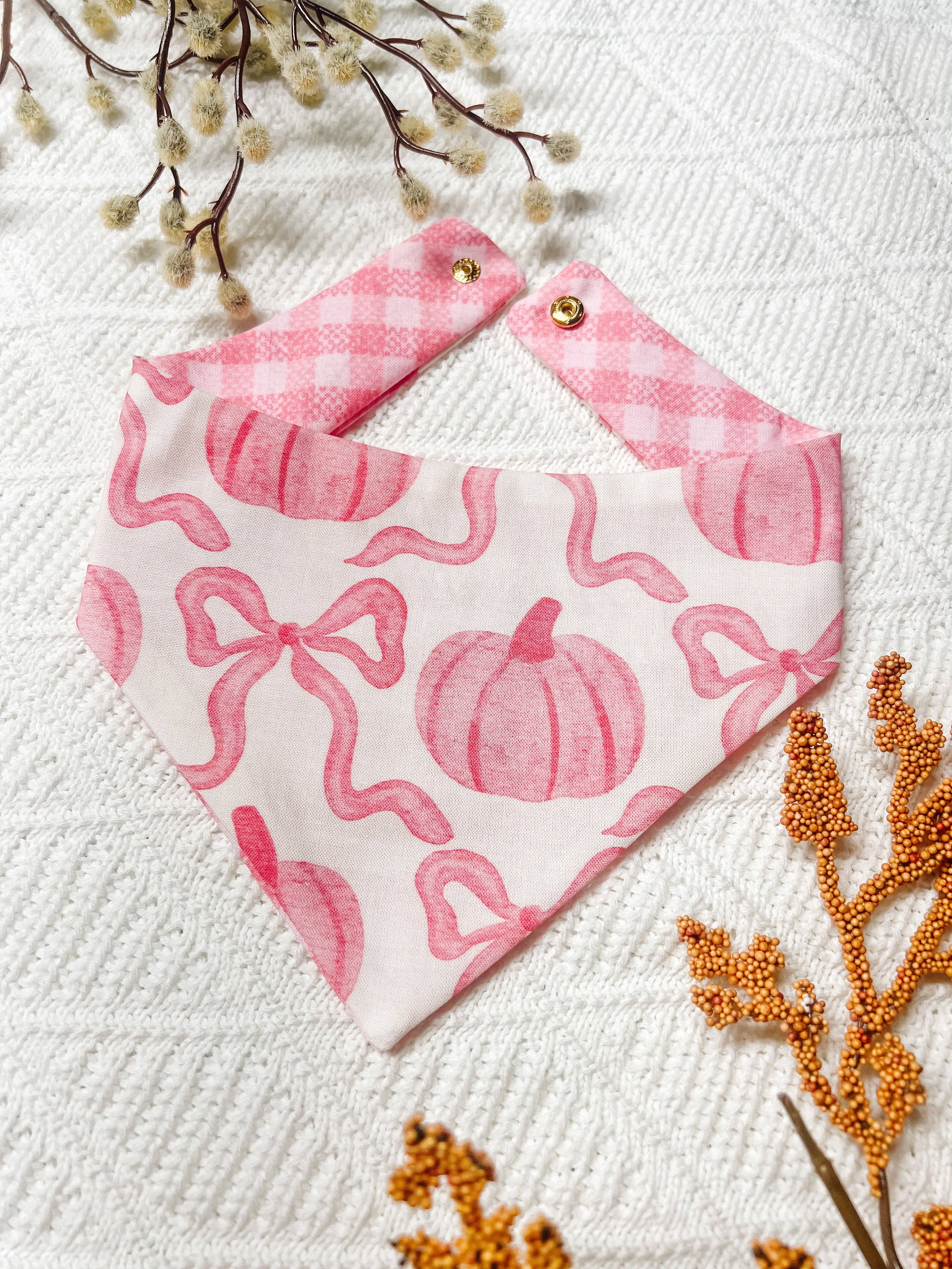 Coquette Bow Pumpkin Reversible Dog Bandana, Fall Pet Scarfs