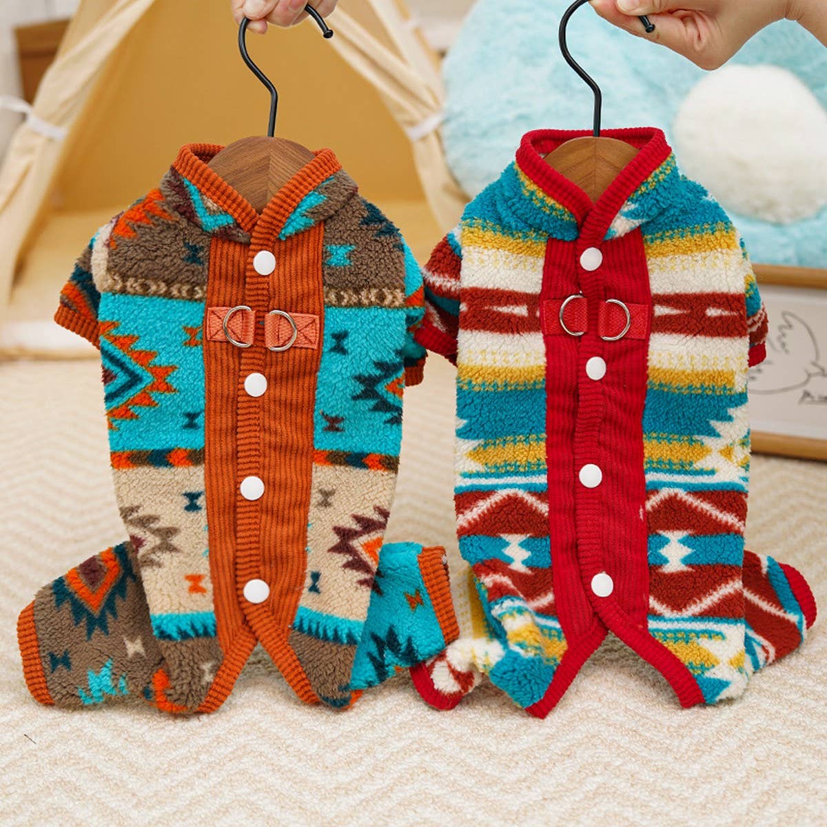 Warm Fair Isle Pet Onesie, Winter Fleece Suit_CWMM12022 PAWPAWwholesale