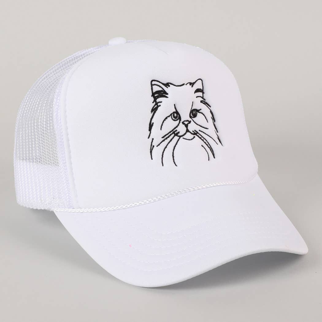 Persian Cat Line Drawing Embroidery Foam Hat Fashion City