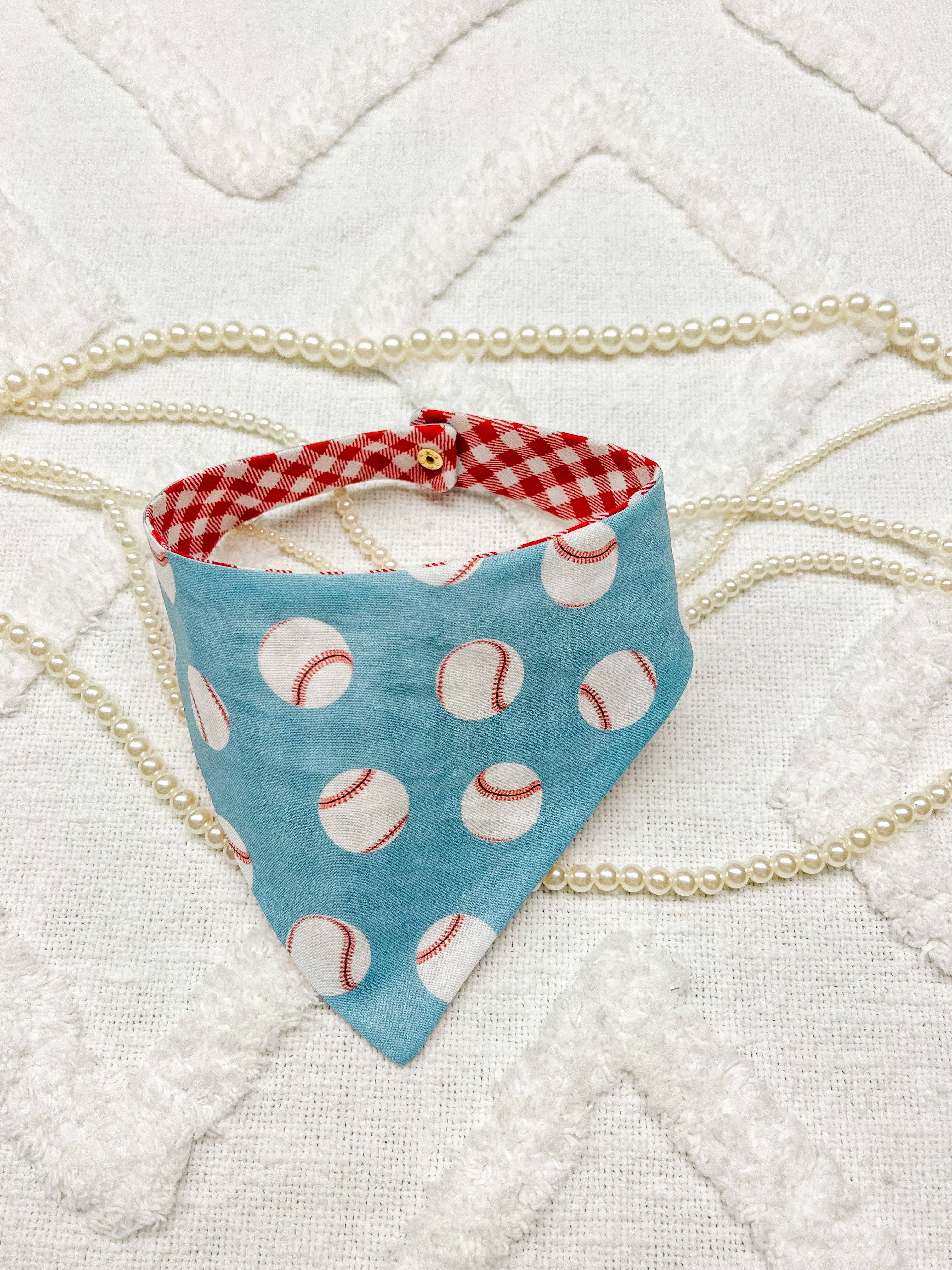 Baseball Reversible Dog Bandana, Metal Snap On Spring Scarf