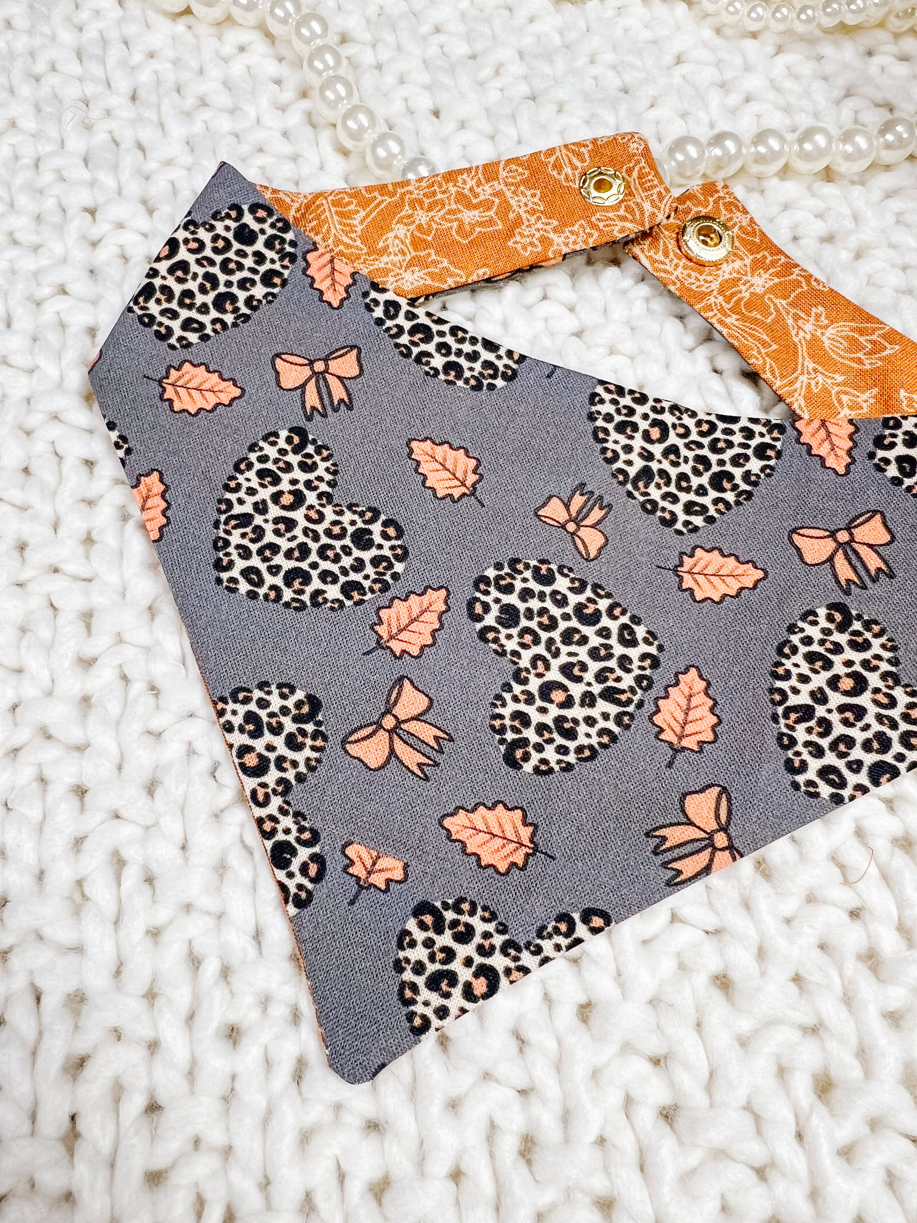 Heart Cheetah Fall Dog Bandana, Metal SnapOn Pet Collar