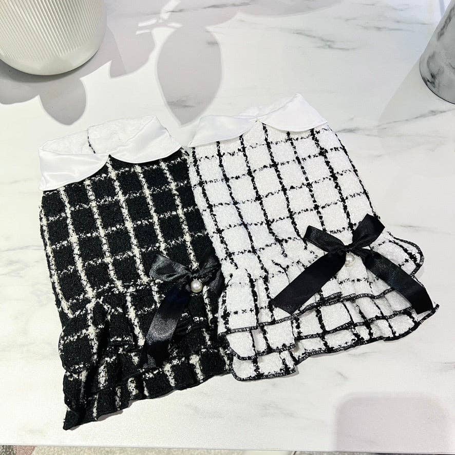Classic | Tweed Style Monochrome Pet Dress - The Bougie Pet Boutique