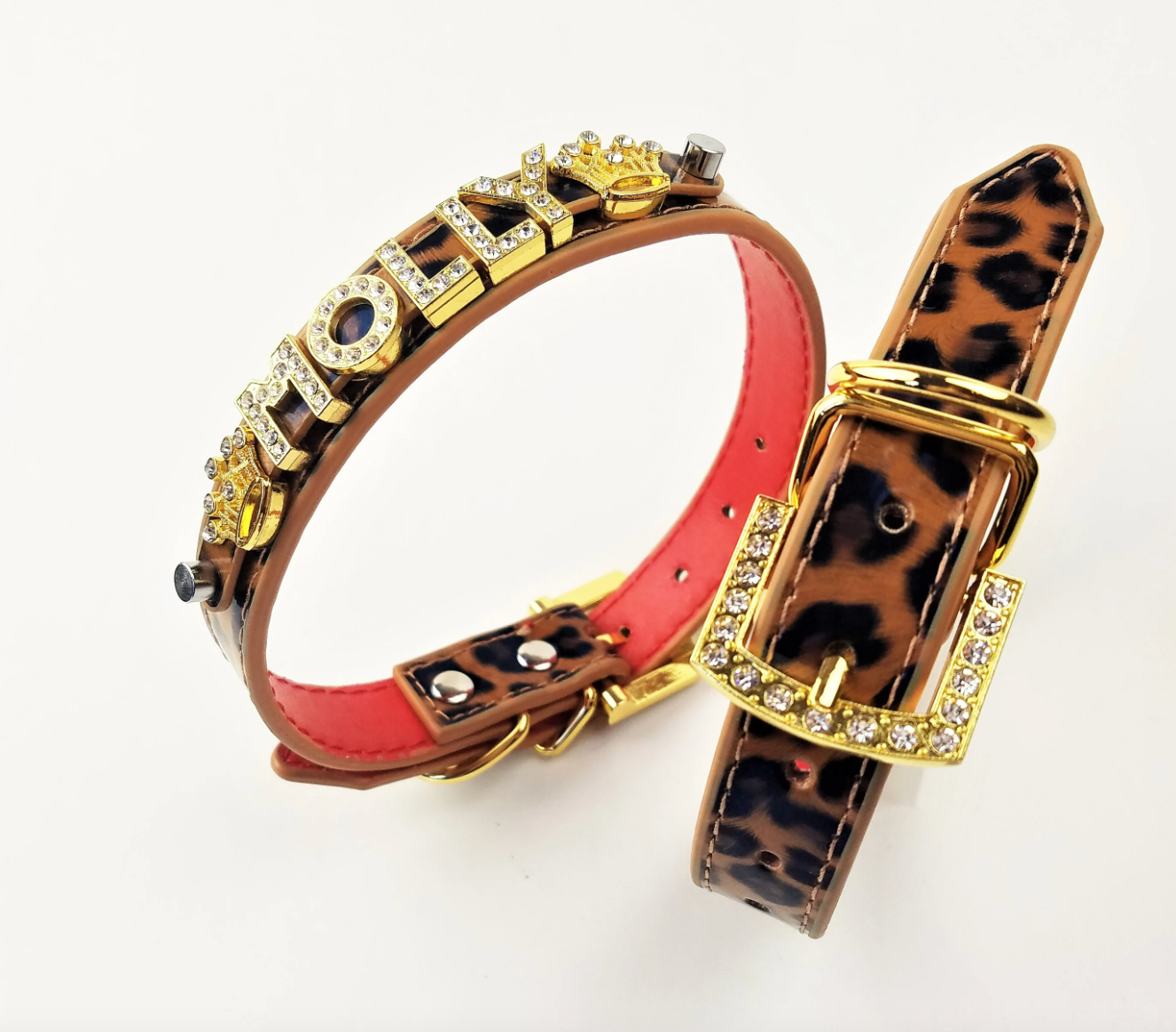 Personalized Pet Collar | Cheetah, Gold Bling