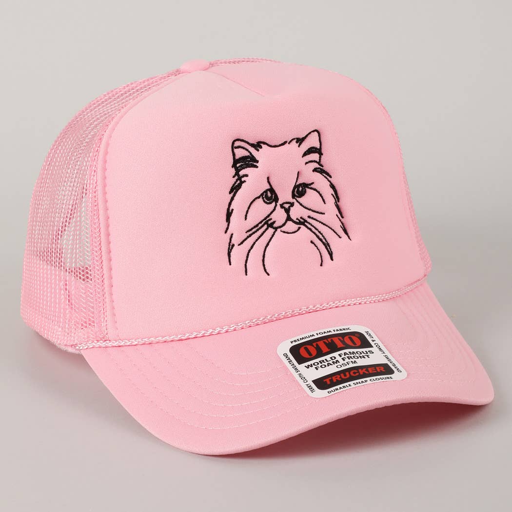 Persian Cat Line Drawing Embroidery Foam Hat Fashion City