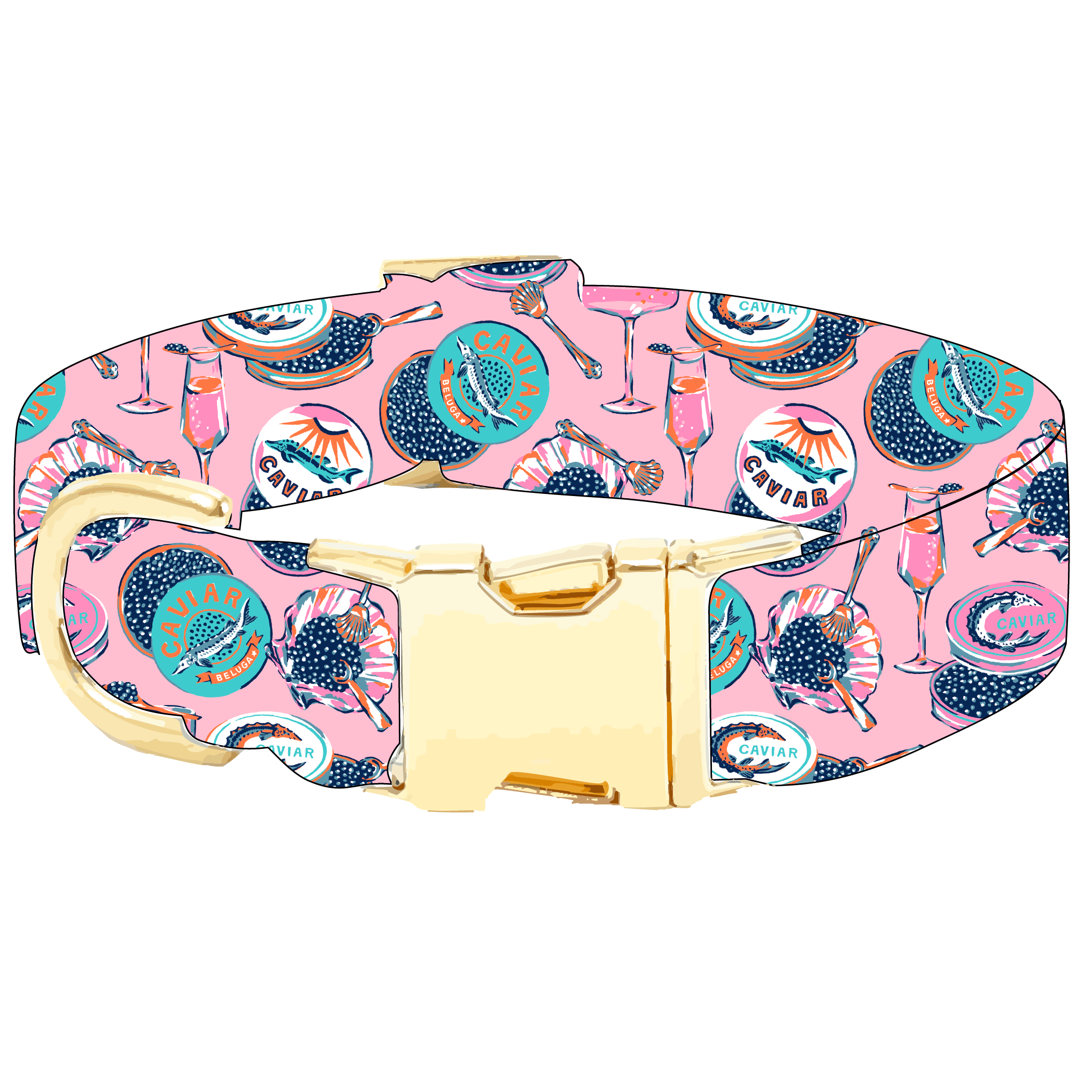 Printfresh x TFD Champagne and Caviar Dog Collar The Foggy Dog