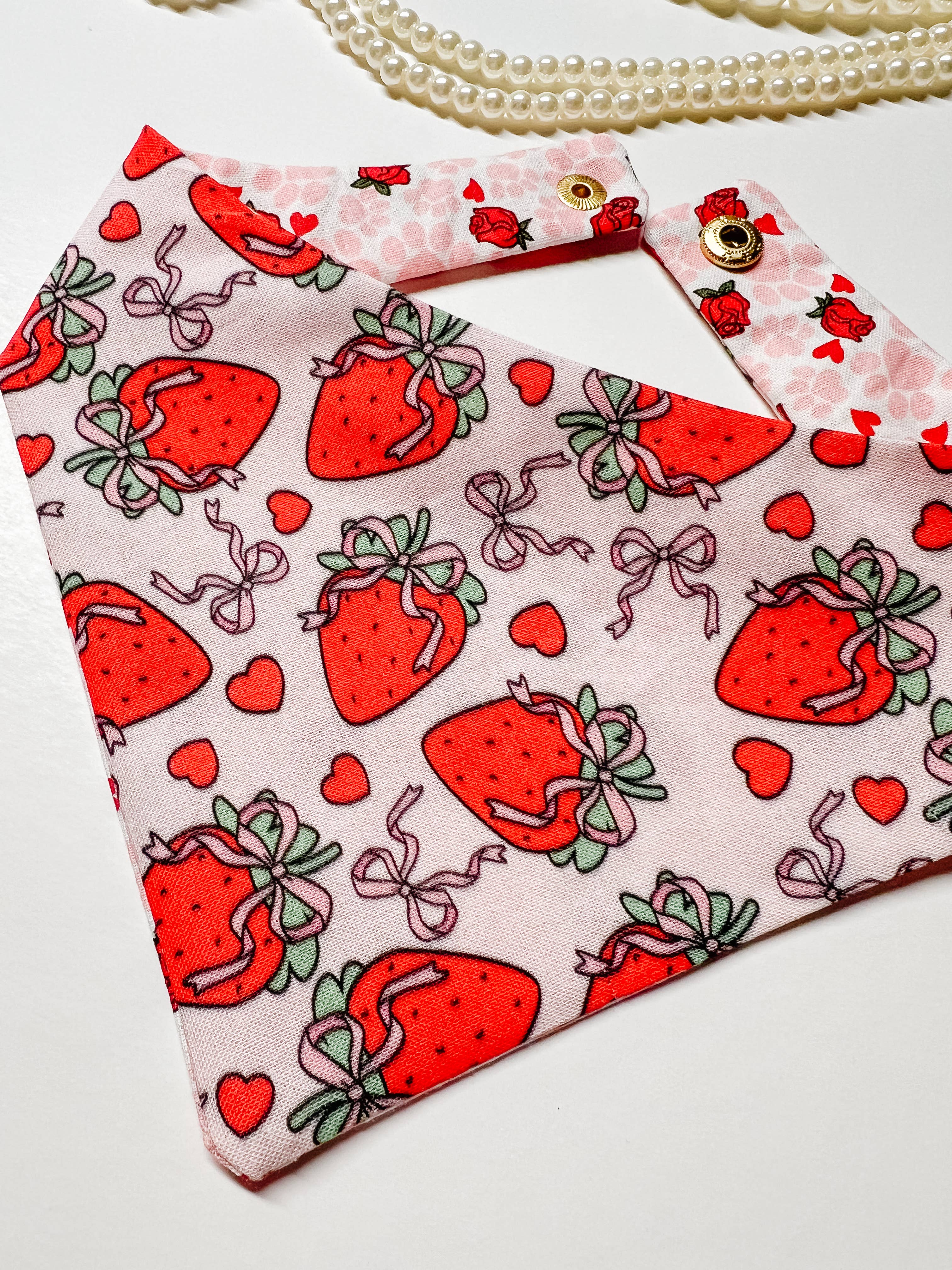Coquette Strawberry Reversible Dog Bandana, Summer PetCollar