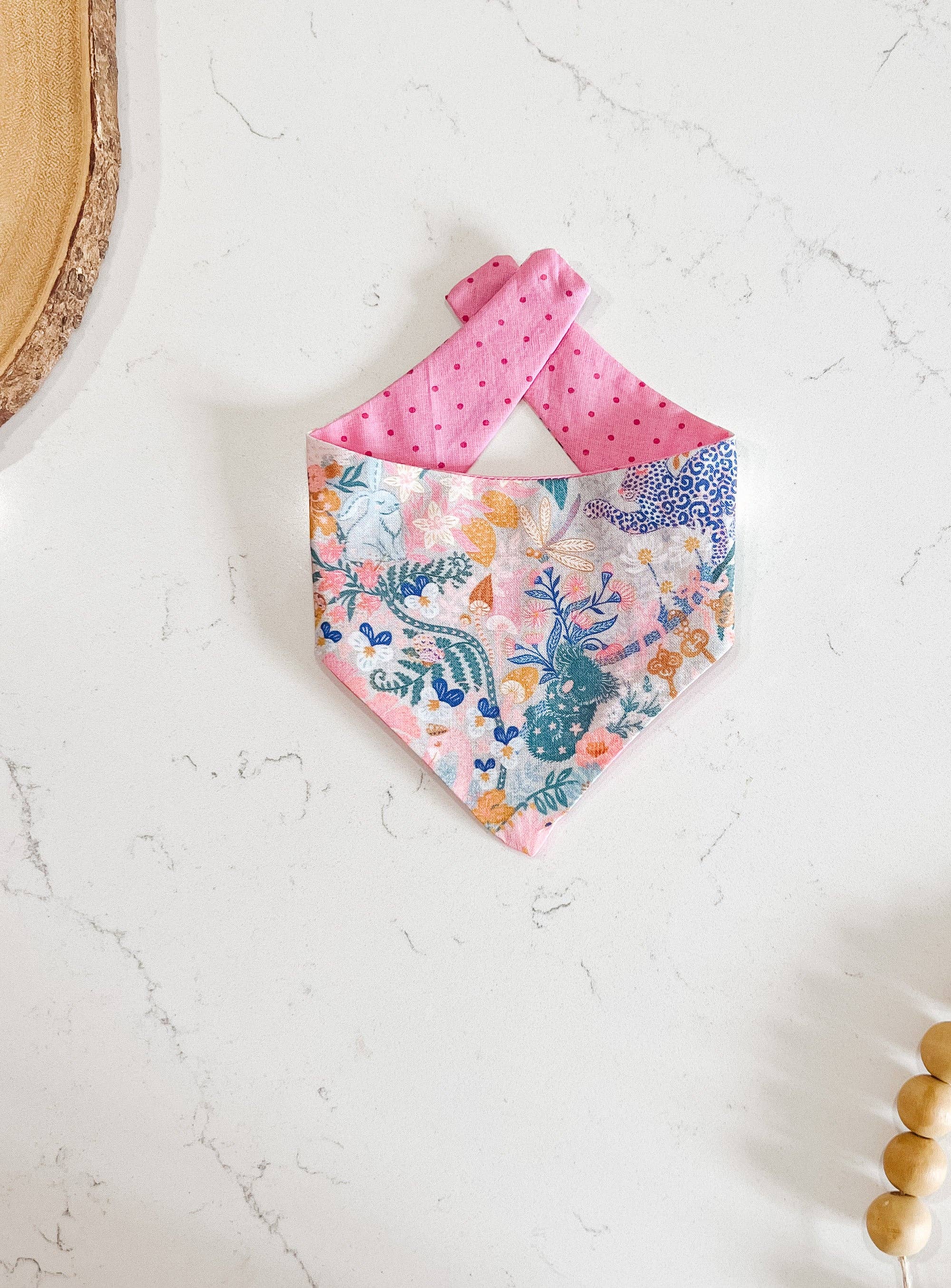 A Little Tea Time Reversible Dog Bandana, Metal SnapOn Scarf