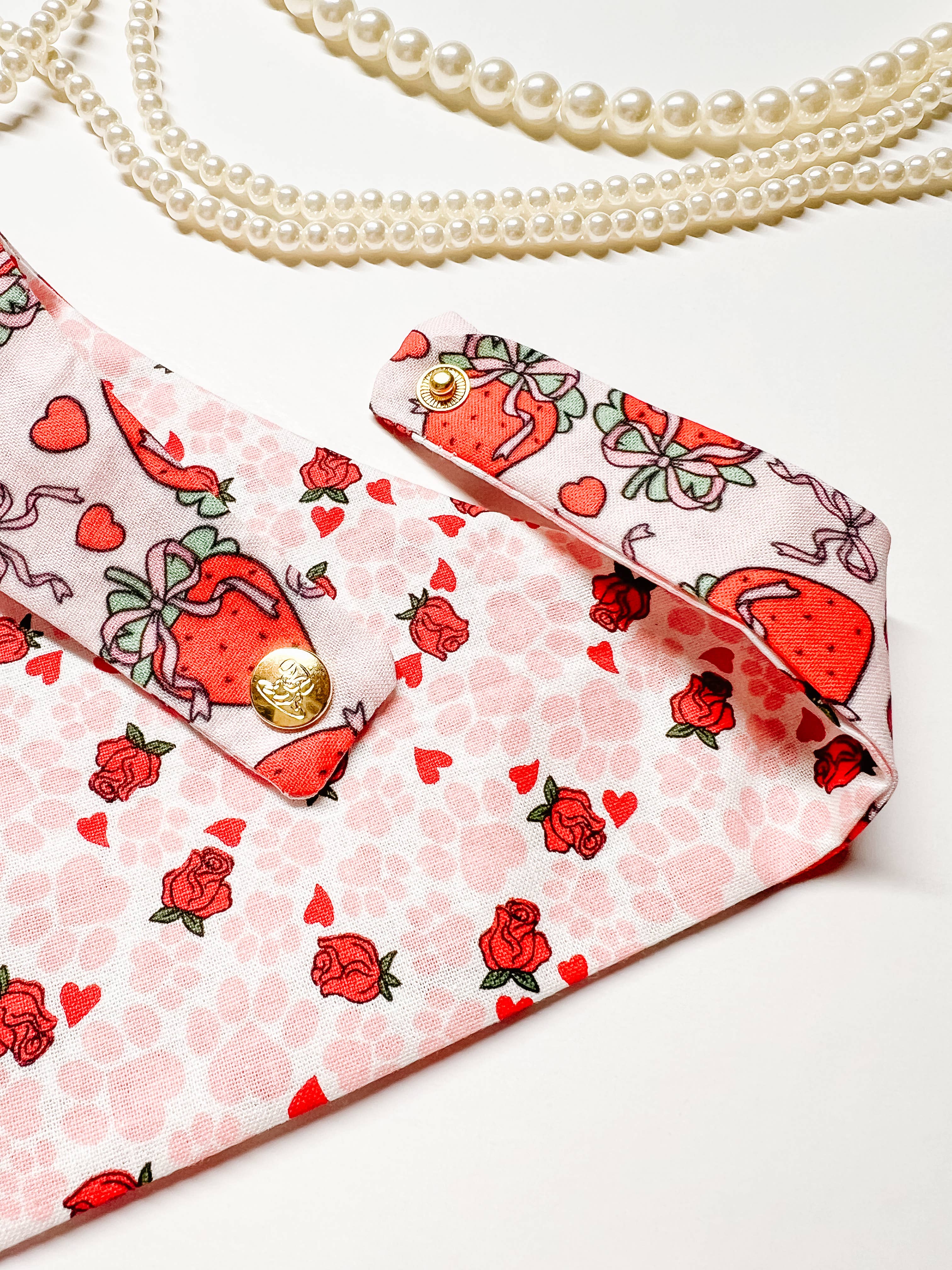 Coquette Strawberry Reversible Dog Bandana, Summer PetCollar