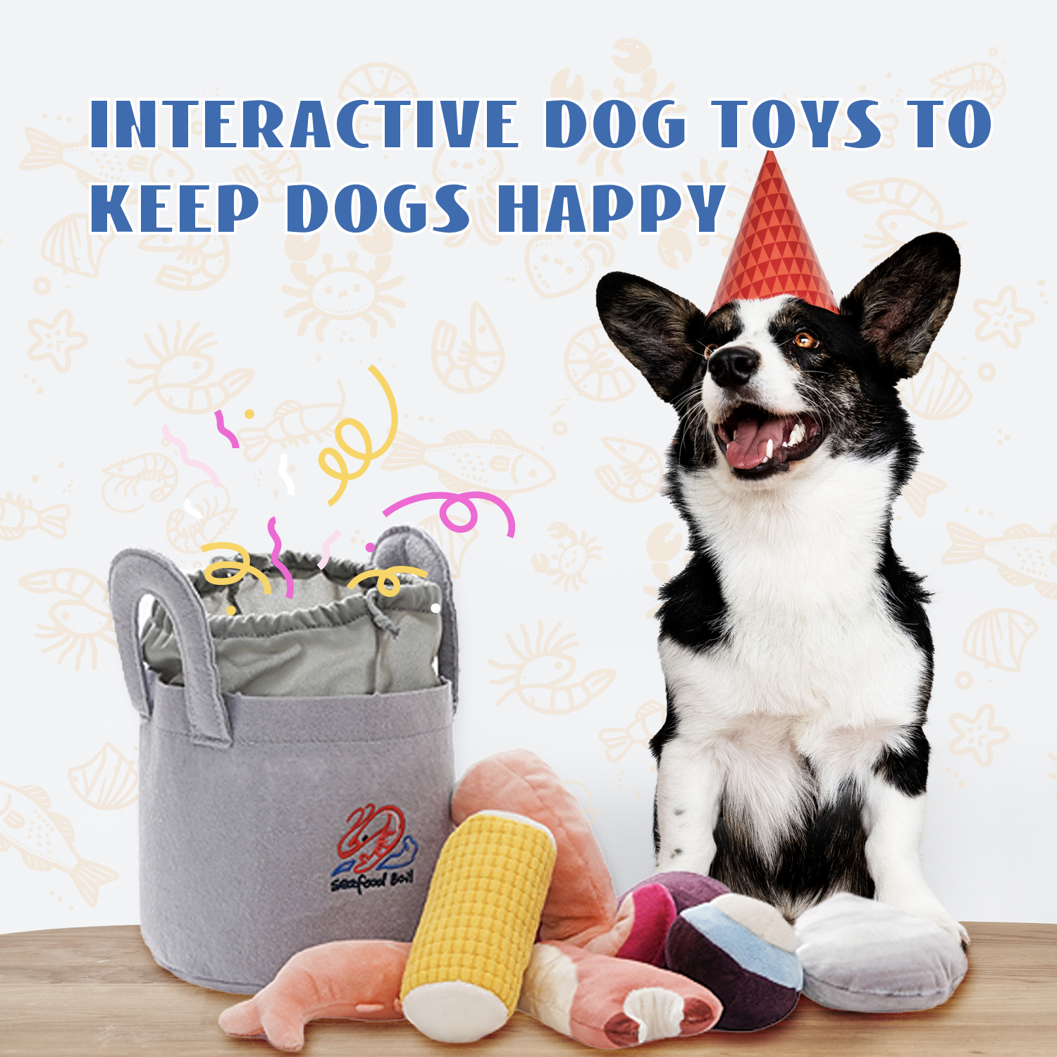Nocciola 10 PCS Seafood Boil Small Dog Toys for Boredom, Puppy Crinkle Dog Squeaky Toys to Keep Them Busy