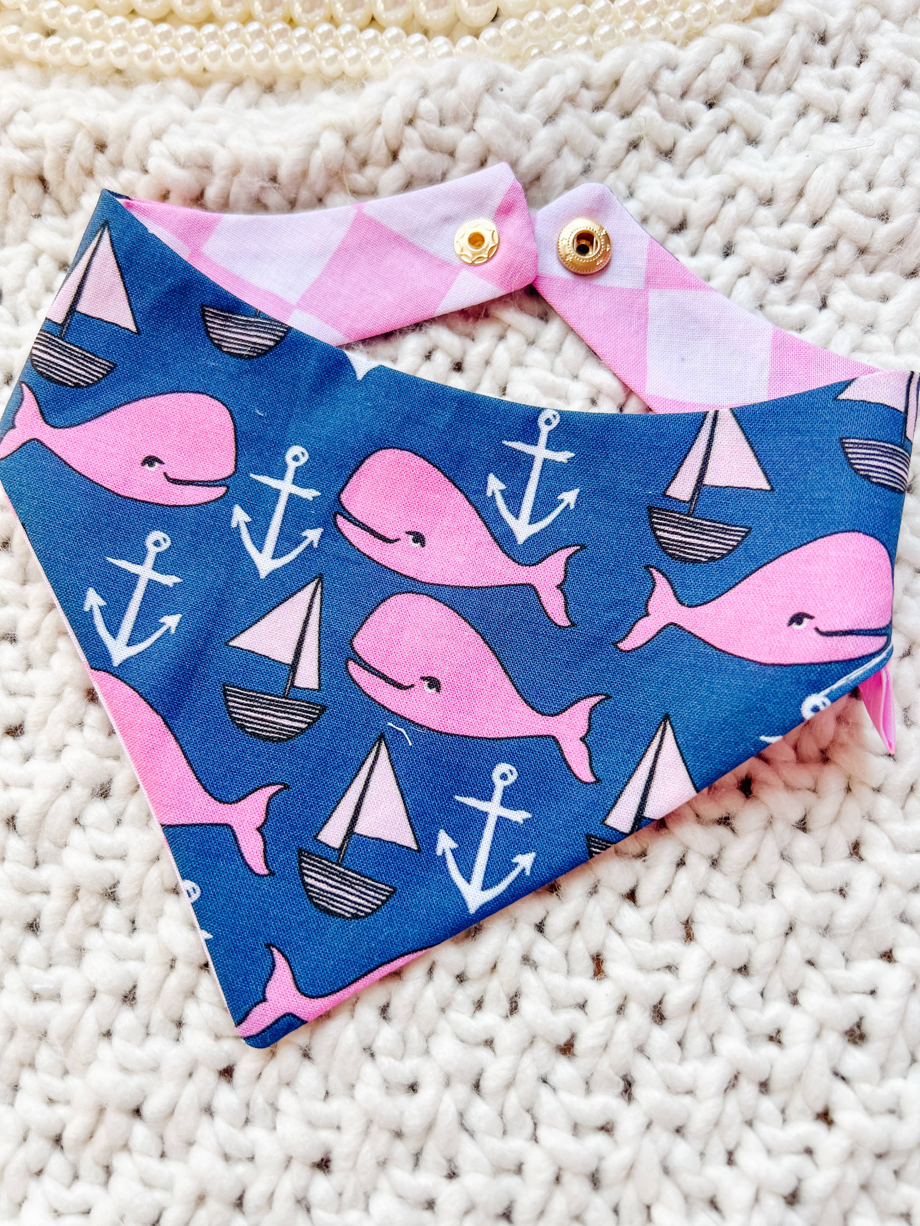 Summer Whale Snap-On Dog Reversible Bandana, Cotton StellaLoo