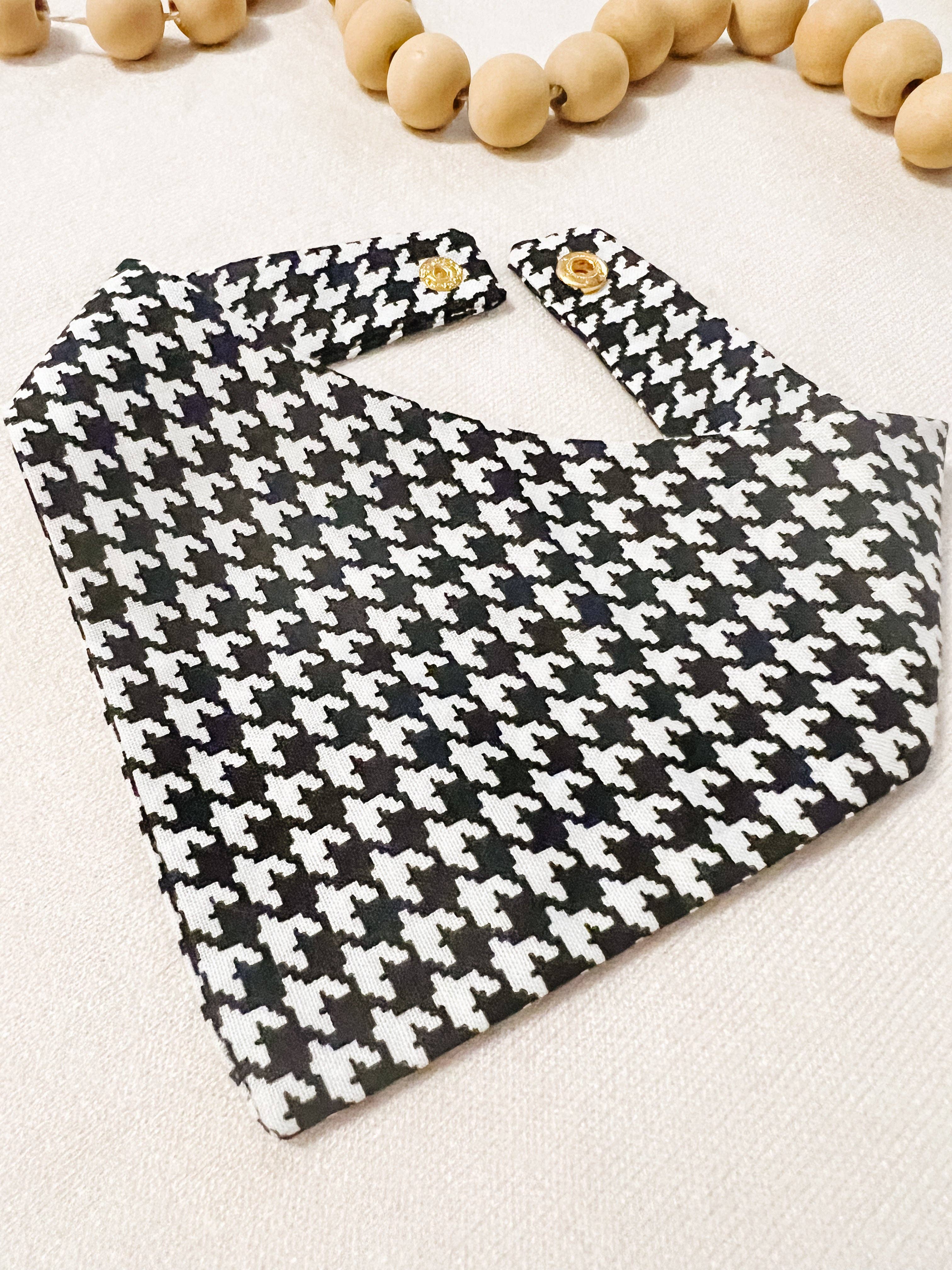Black and White Houndstooth Dog Bandana, Stylish Pet Scarfs