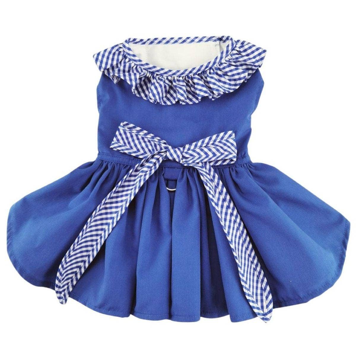 Blue Gingham Dog Dress with Matching Leash Doggie Design