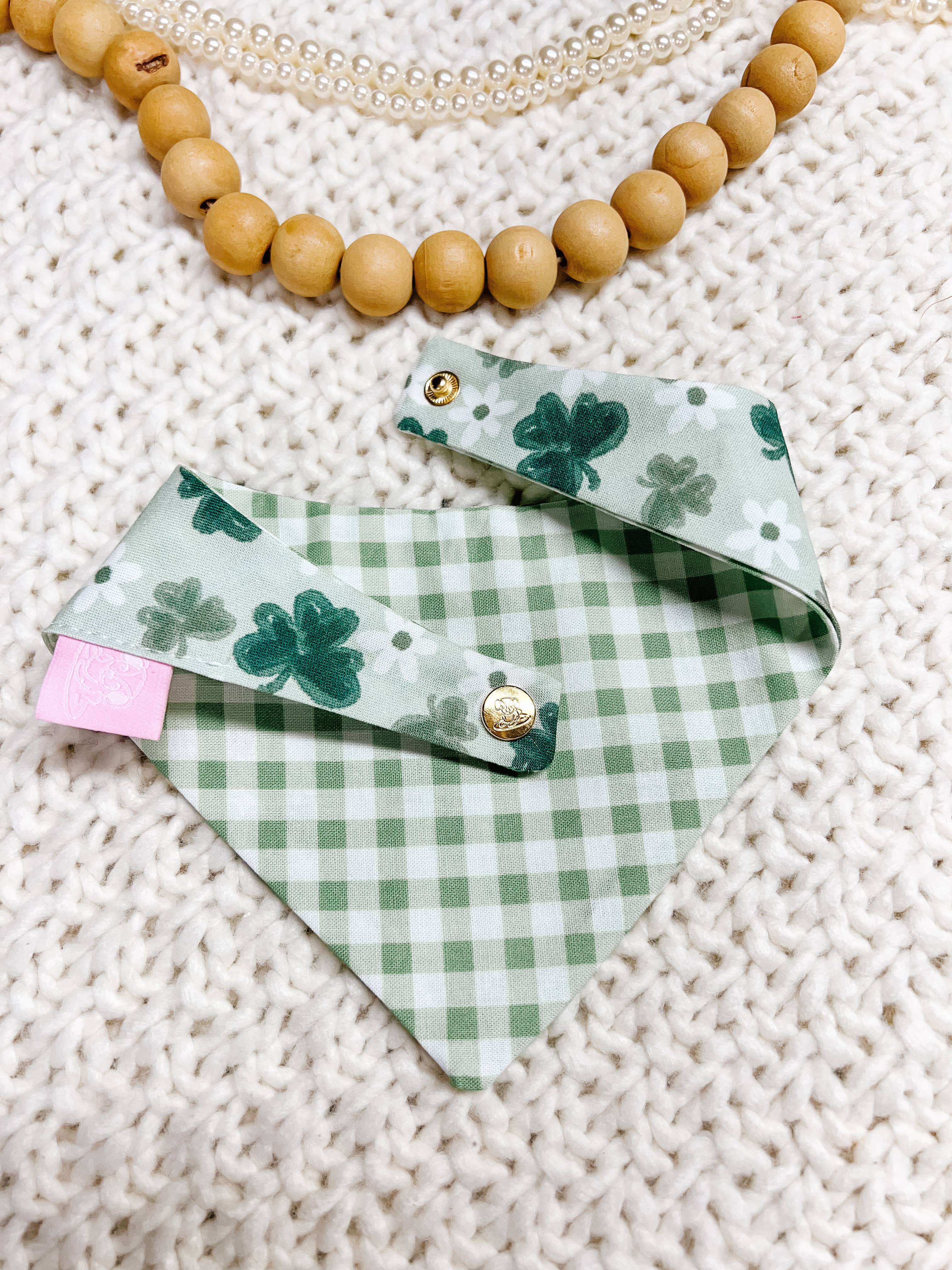 Clovers Reversible Dog Bandana, Spring Flower Pet Scarf snap - The Bougie Pet Boutique