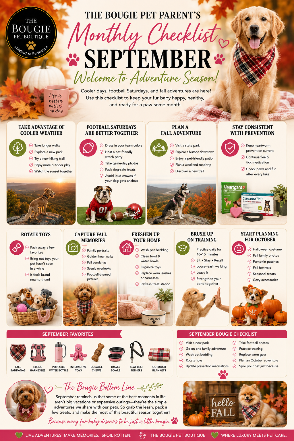 The Bougie Pet Parent's Monthly Checklist: September 🍁 Welcome to Adventure Season