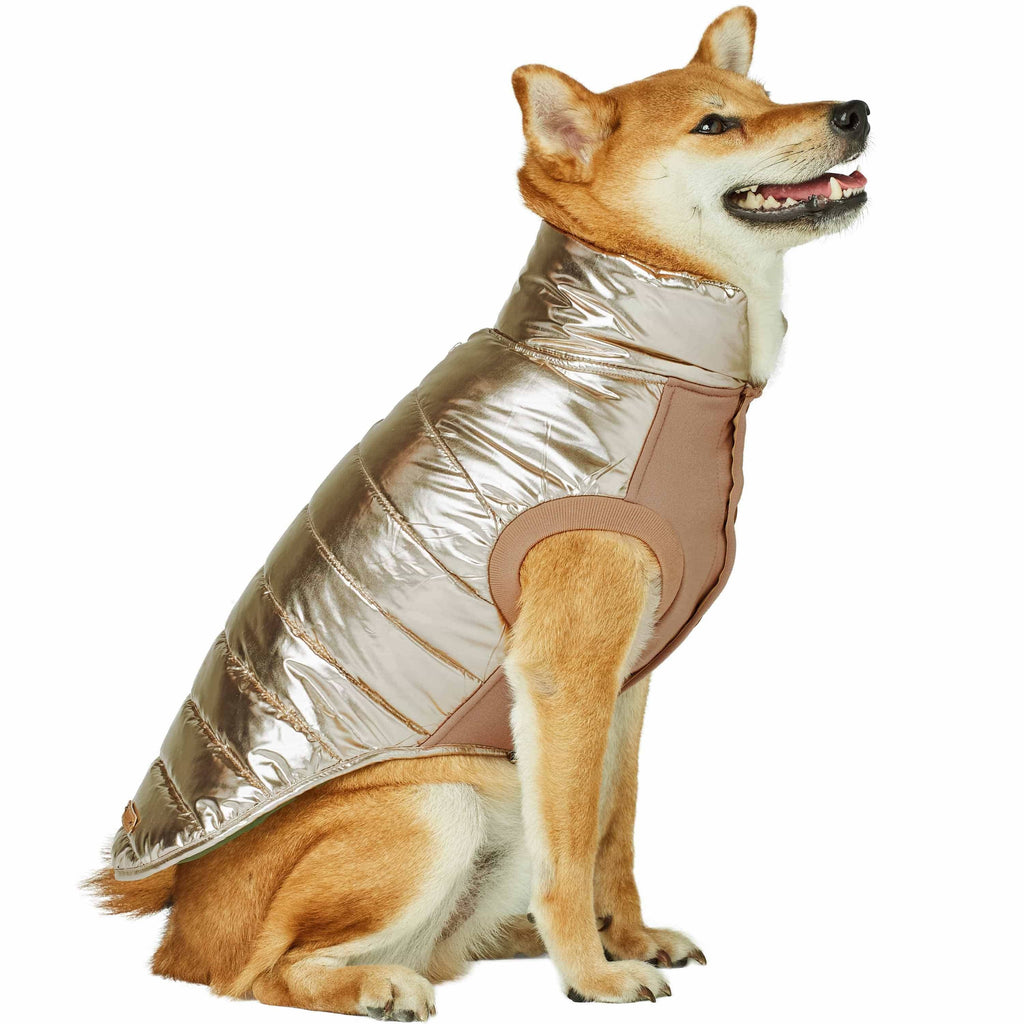 Custom-woven& Dyed Puffer Jacket, Flex Chest + Leash Opening - The Bougie Pet Boutique