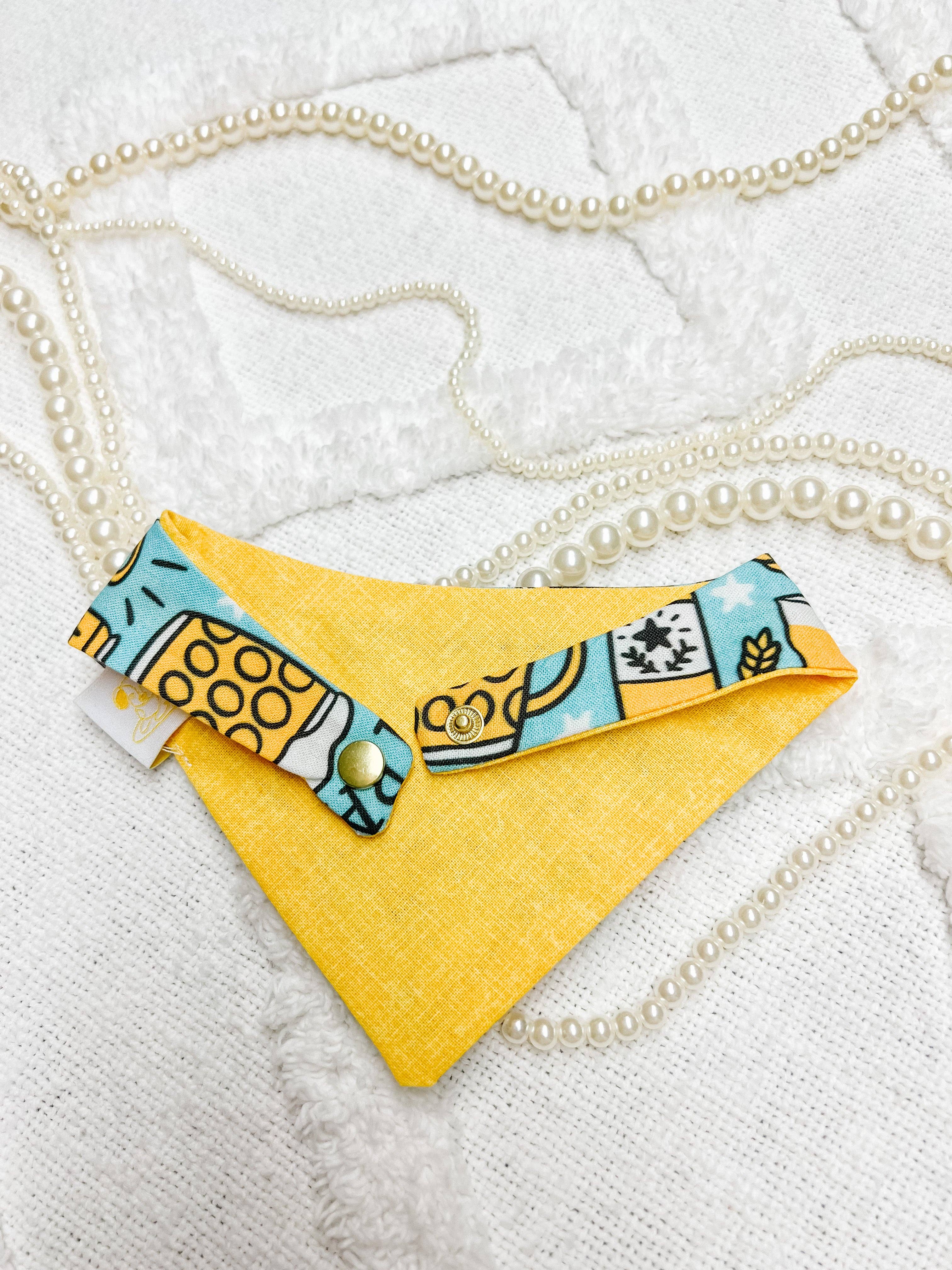Blue Beer Reversible Dog Bandana, Drinking Pet Scarf, SnapOn - The Bougie Pet Boutique