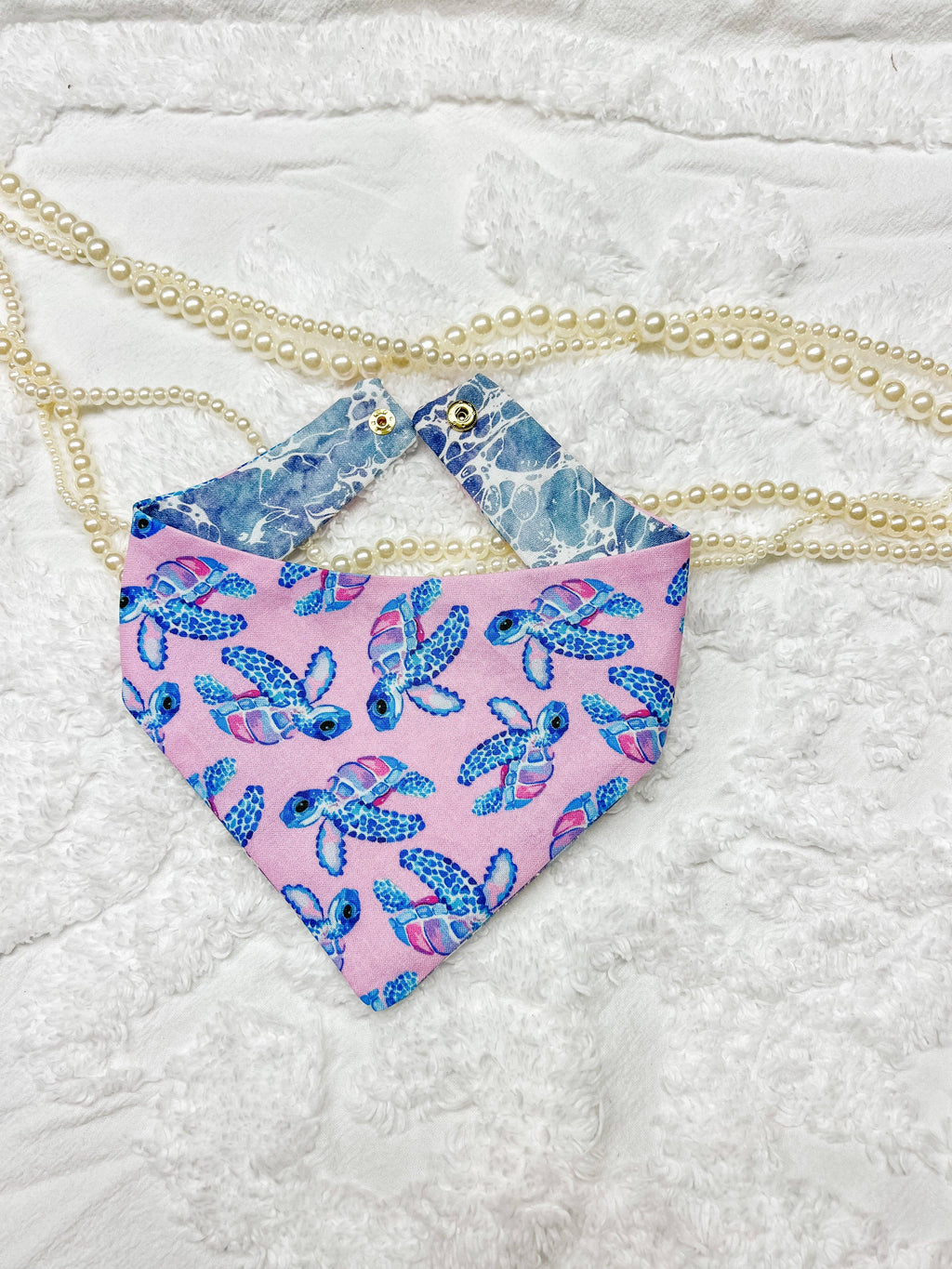 Turtles Cotton Curved Neck Dog Bandana, Reversible and Snaps - The Bougie Pet Boutique