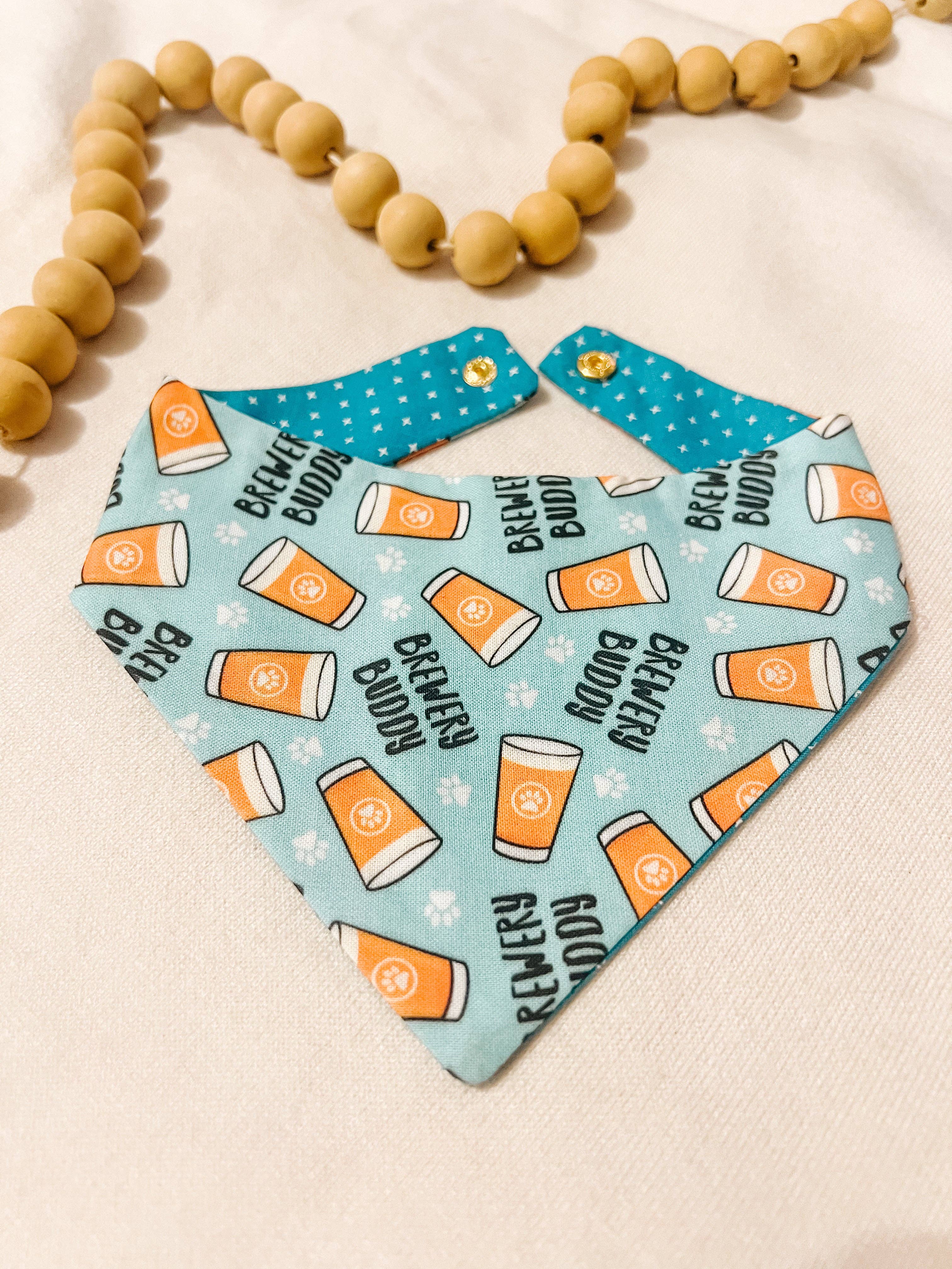 Brewery Buddy Reversible Dog Bandana, Metal SnapOn Pet Scarf - The Bougie Pet Boutique